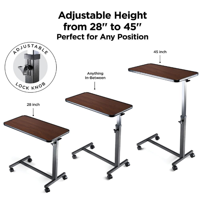 Adjustable Overbed Bedside Table with Wheels Bed Desk Over Bed Table Table for Bed Over The Bed Table with Wheels Hospital Table Hospital and Home Use