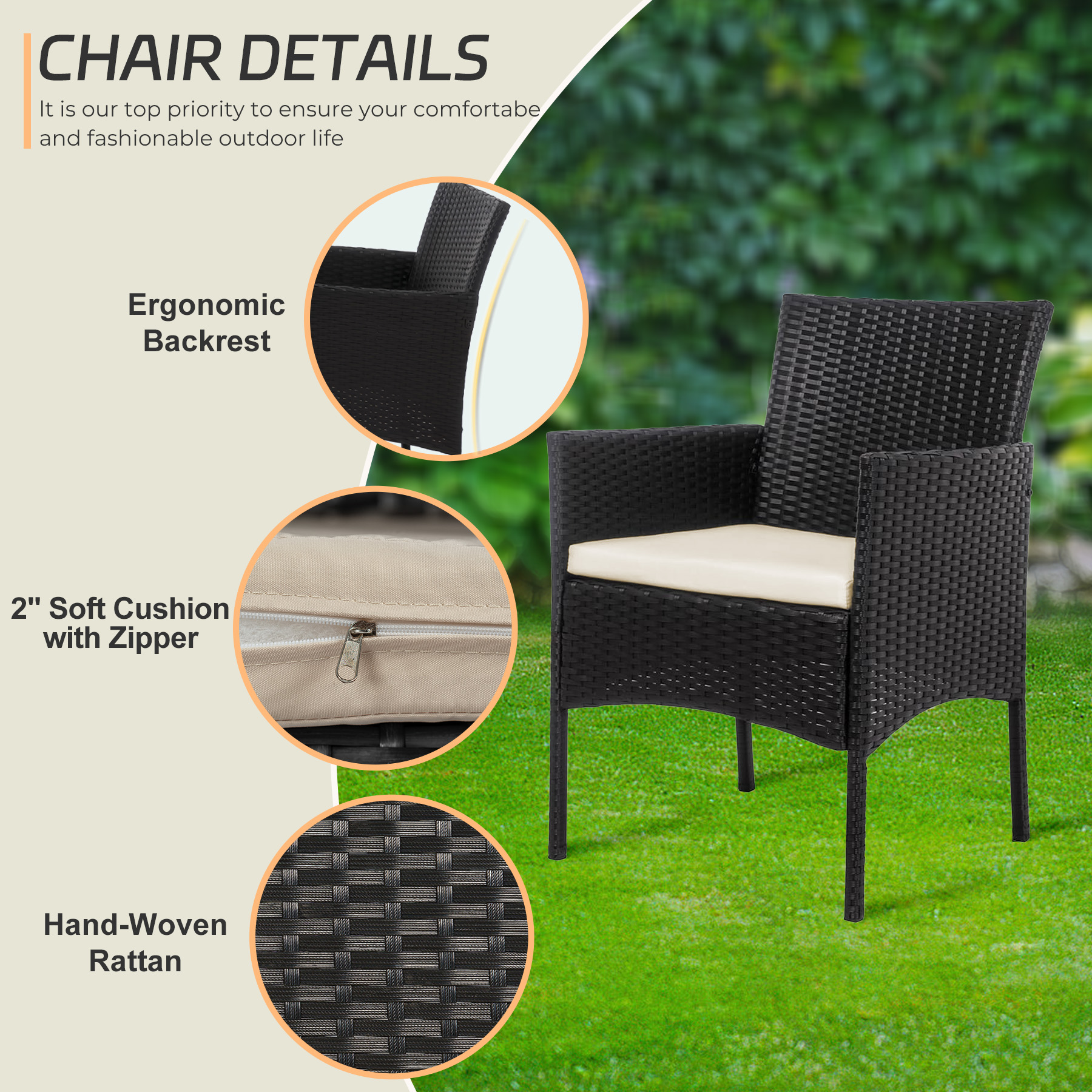 Tappio 4-Piece Wicker Patio Set with Cushions and Glass Table for Outdoor Relaxation Outdoor Bistro Set Wicker Furniture Porch Chairs Conversation Sets 