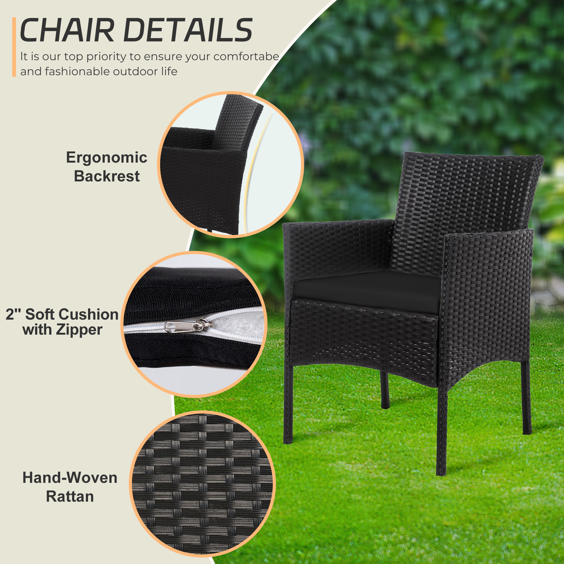 Tappio 4-Piece Wicker Patio Set with Cushions and Glass Table for Outdoor Relaxation Outdoor Bistro Set Wicker Furniture Porch Chairs Conversation Sets 