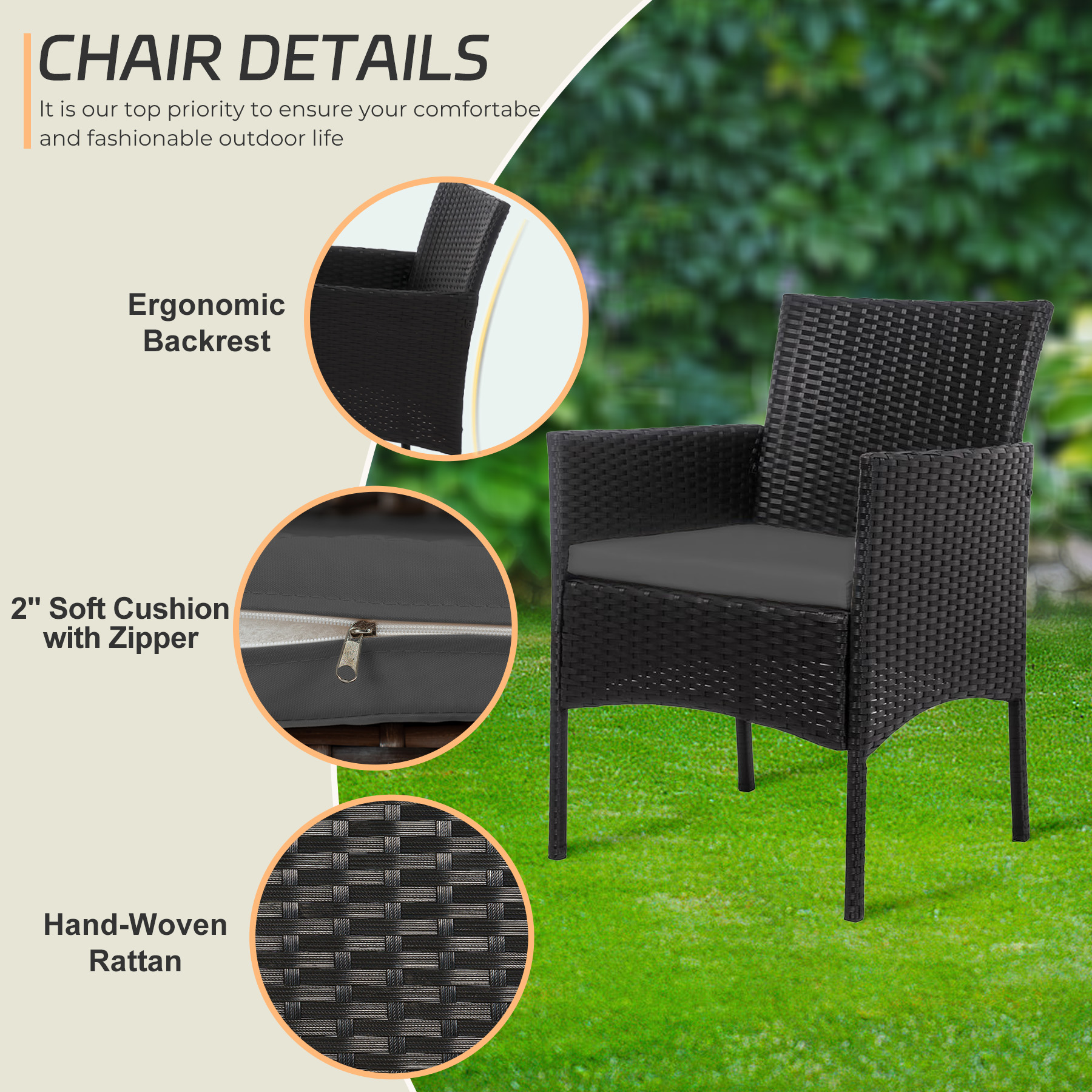 Tappio 4-Piece Wicker Patio Set with Cushions and Glass Table for Outdoor Relaxation Outdoor Bistro Set Wicker Furniture Porch Chairs Conversation Sets 