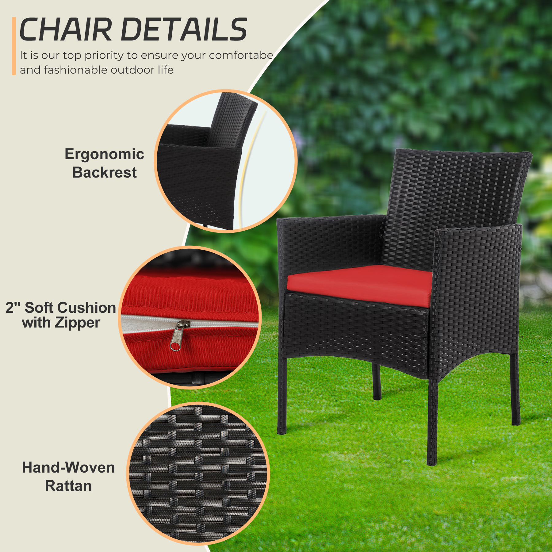 Tappio 4-Piece Wicker Patio Set with Cushions and Glass Table for Outdoor Relaxation Outdoor Bistro Set Wicker Furniture Porch Chairs Conversation Sets 