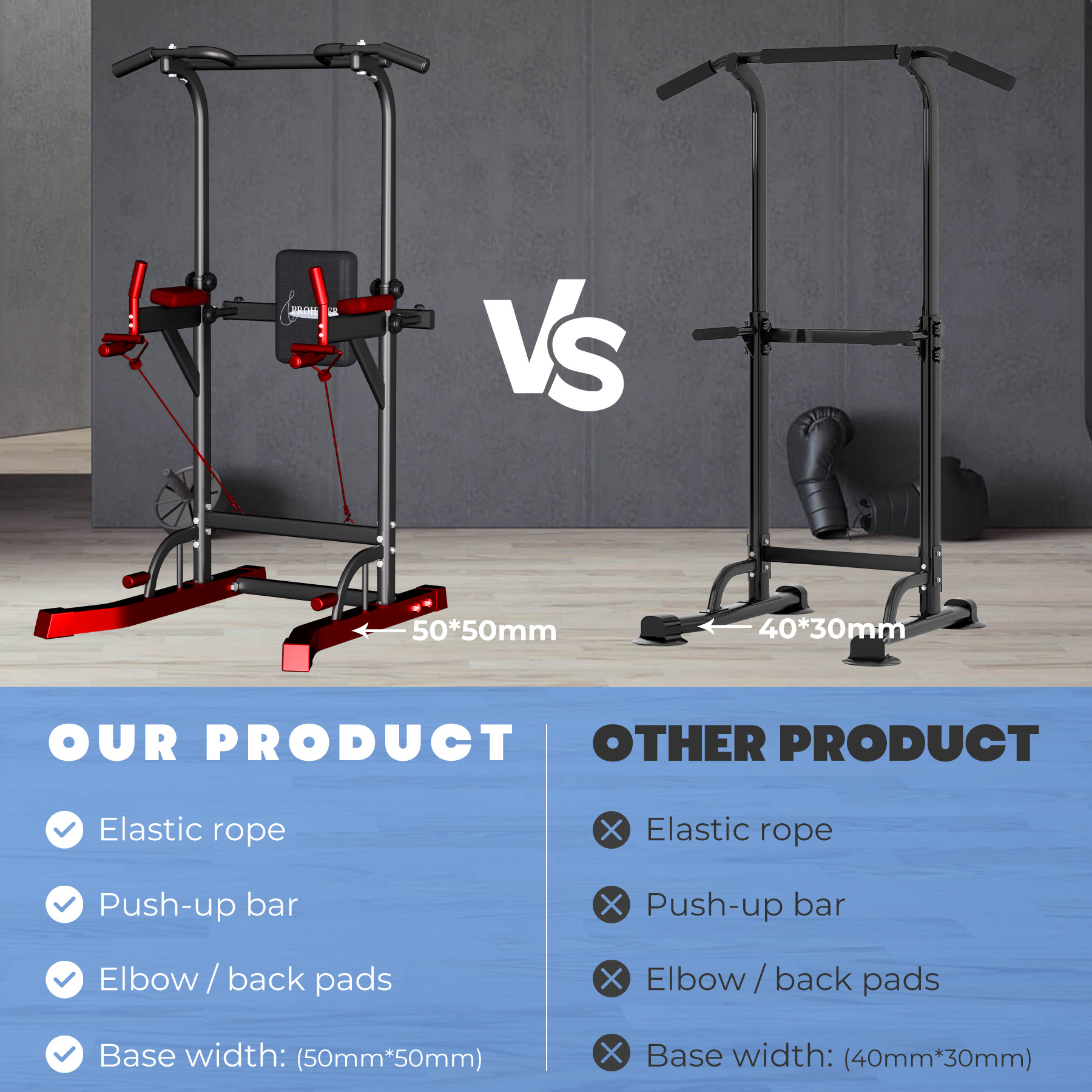 PROHIKER Power Tower Pull Up Dip Station, Heavy Duty Pull Up Station Dip Bar Station Multi-Function Home Gym Strength Training Fitness Equipment 500LBS