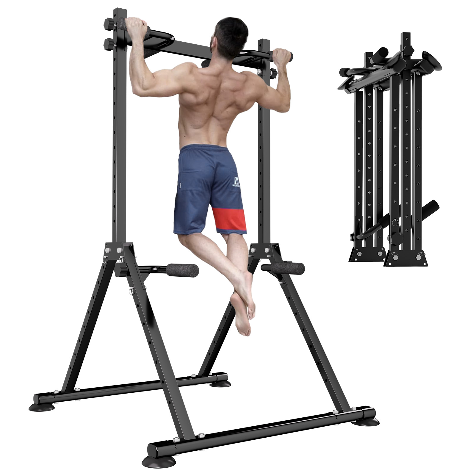 PROHIKER Power Tower Foldable Pull Up Bar Station for Home Gym Workout Dip Bar Station Multi-Function Pull Up Stand Adjustable Height Heavy Duty Strength Training Fitness Equipment