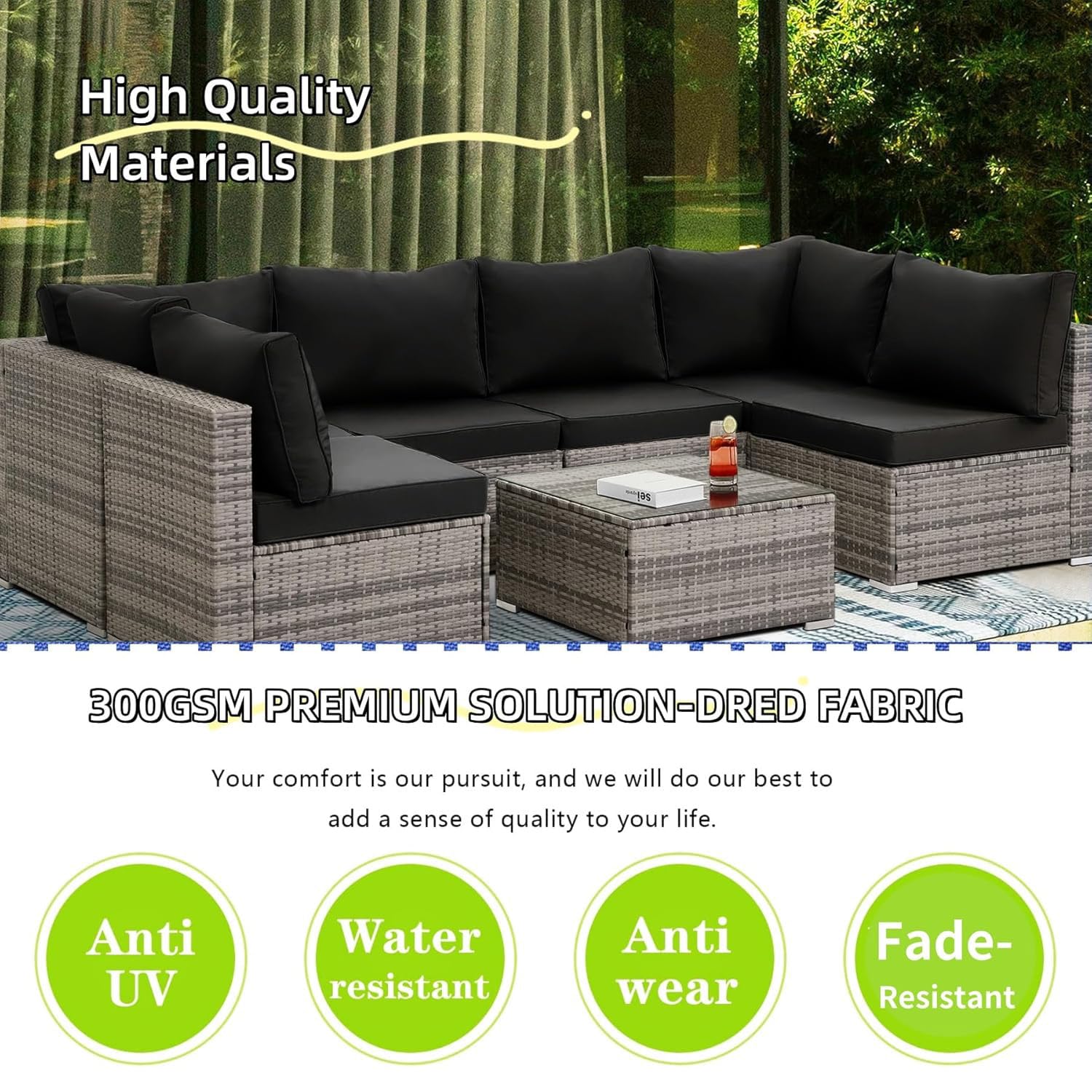 Tappio Patio Cushion Cover Replacement 14 Pack Outdoor Sofa Cushion and Pillow Covers Only with Zipper for 7-Piece Outdoor Patio Furniture Conversation Set, Black