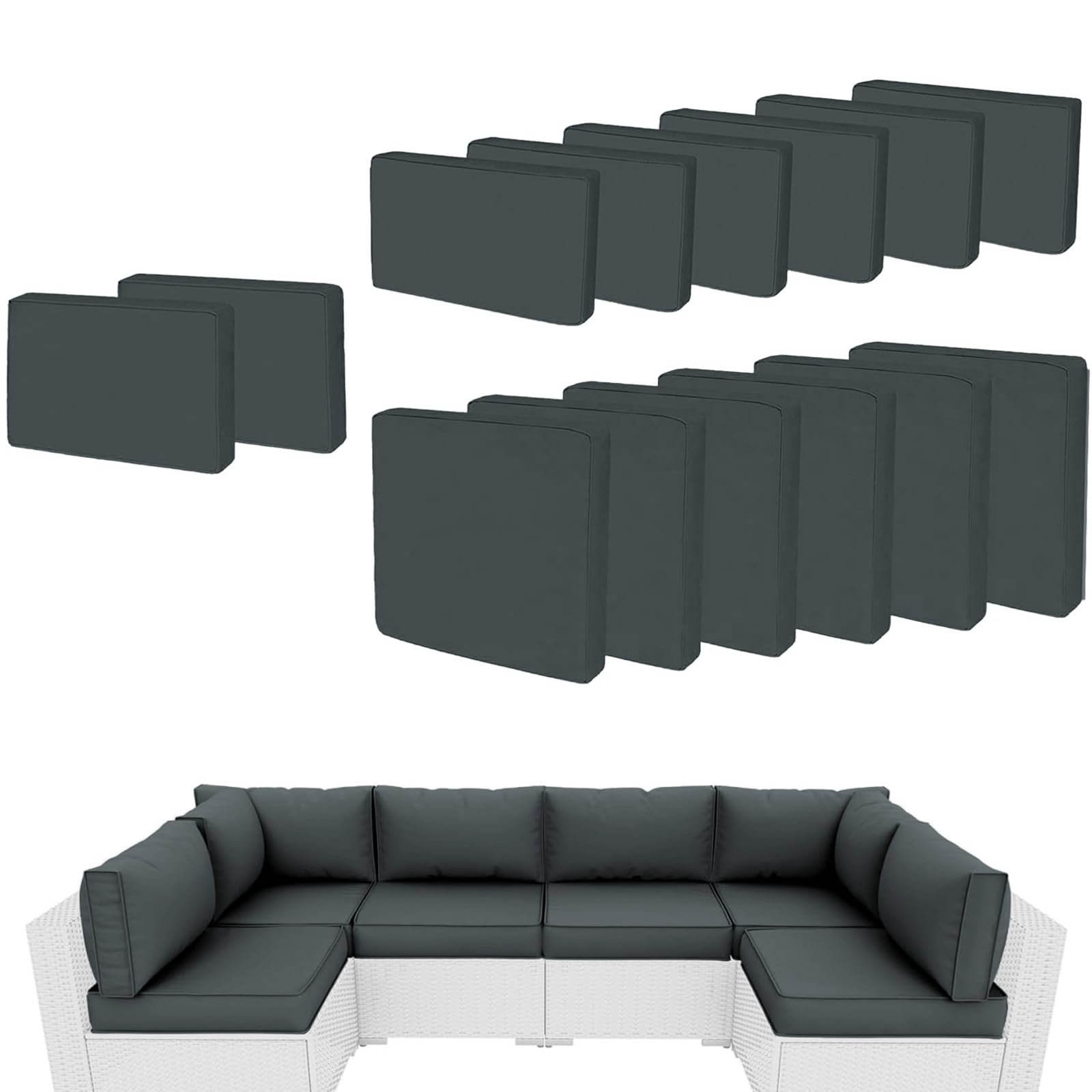 Tappio Patio Cushion Cover Replacement 14 Pack Outdoor Sofa Cushion and Pillow Covers Only with Zipper for 7-Piece Outdoor Patio Furniture Conversation Set, Dark Gray