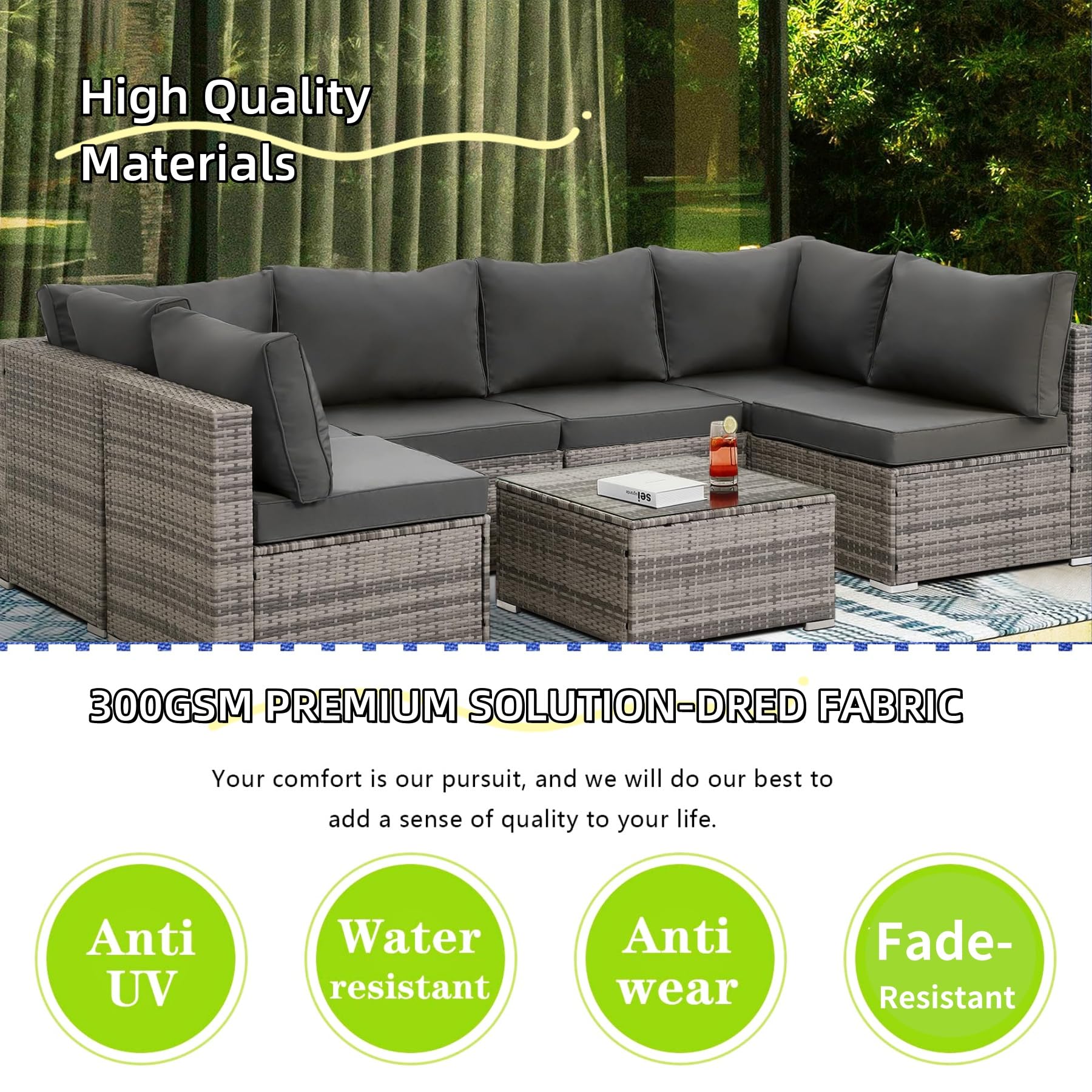 Tappio Patio Cushion Cover Replacement 14 Pack Outdoor Sofa Cushion and Pillow Covers Only with Zipper for 7-Piece Outdoor Patio Furniture Conversation Set, Dark Gray