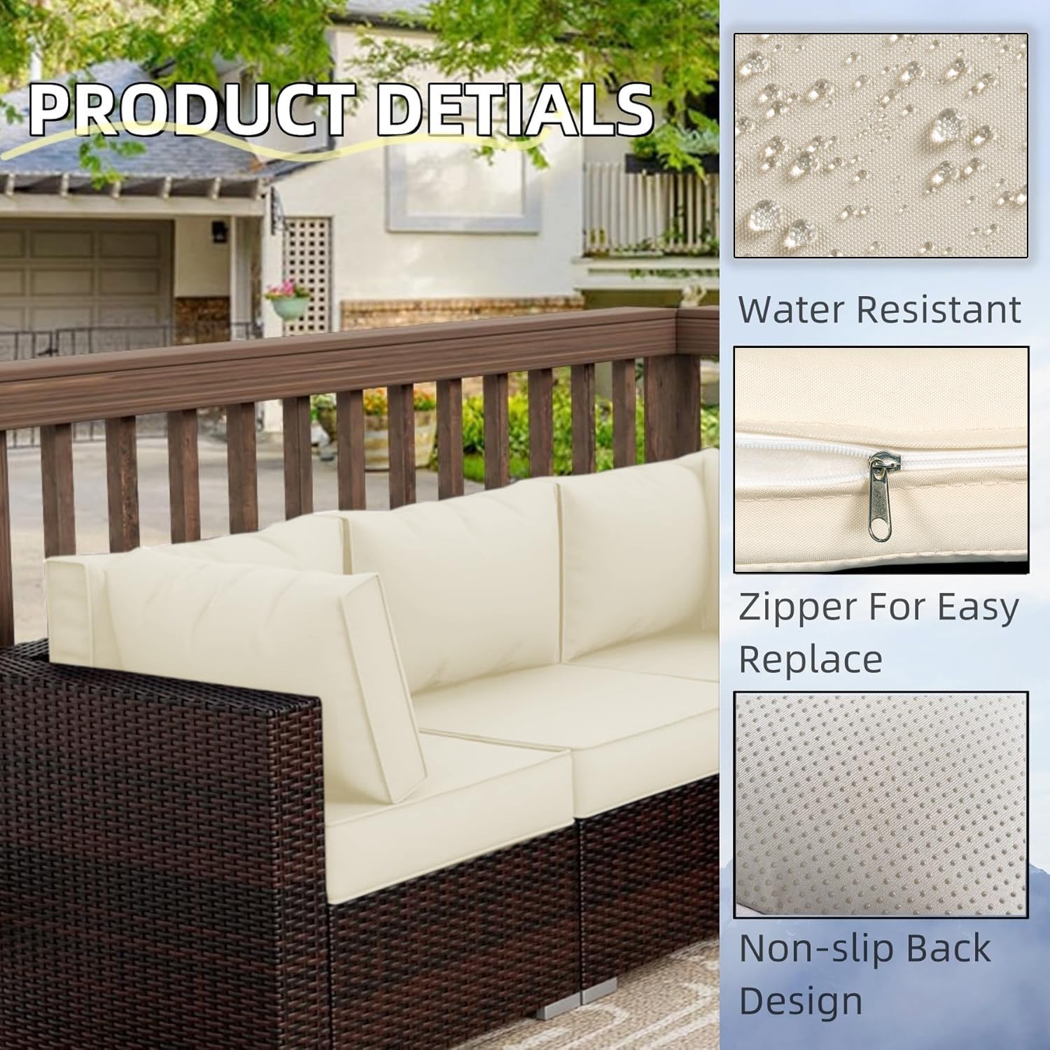Tappio Patio Cushion Cover Replacement 14 Pack Outdoor Sofa Cushion and Pillow Covers Only with Zipper for 7-Piece Outdoor Patio Furniture Conversation Set, Beige
