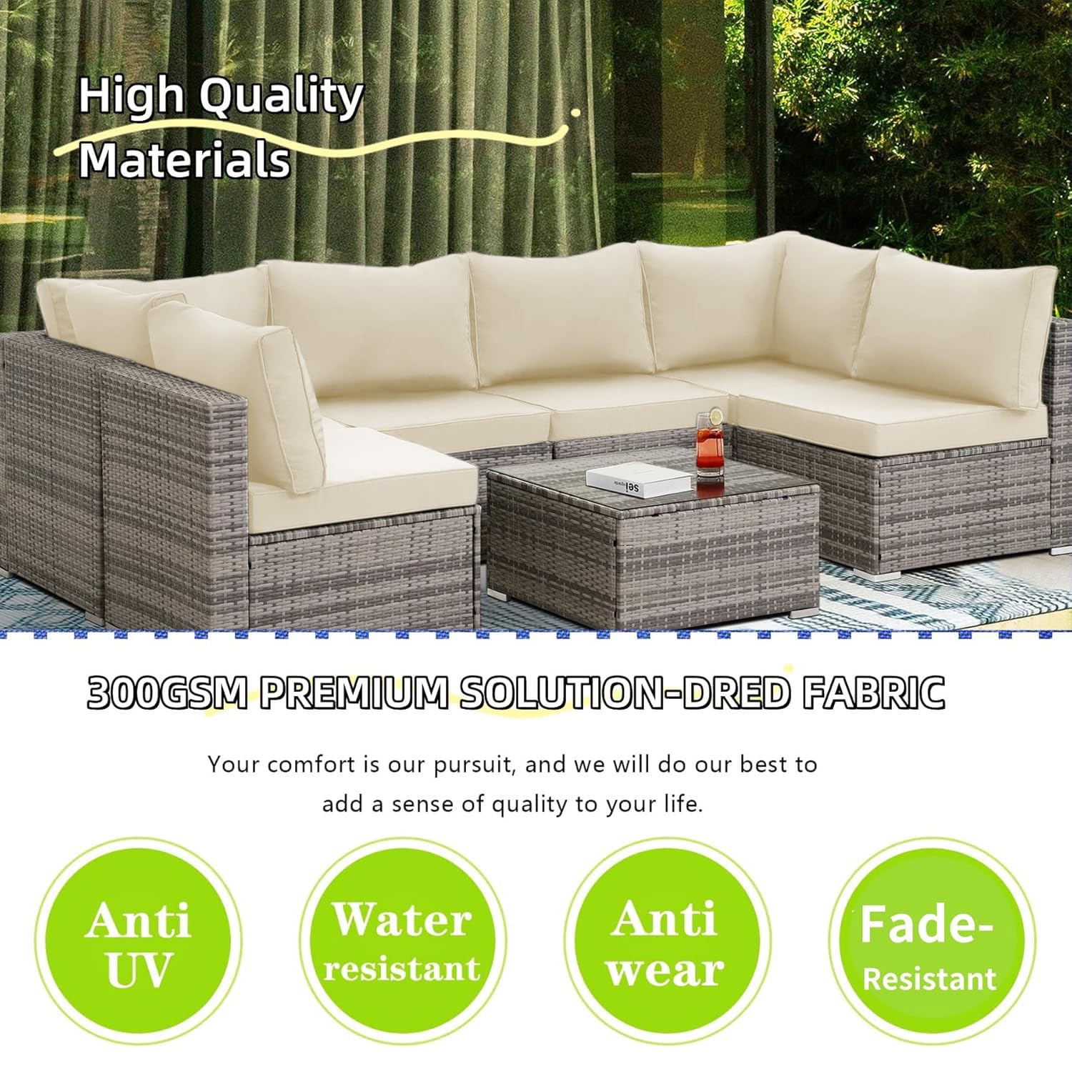 Tappio Patio Cushion Cover Replacement 14 Pack Outdoor Sofa Cushion and Pillow Covers Only with Zipper for 7-Piece Outdoor Patio Furniture Conversation Set, Beige