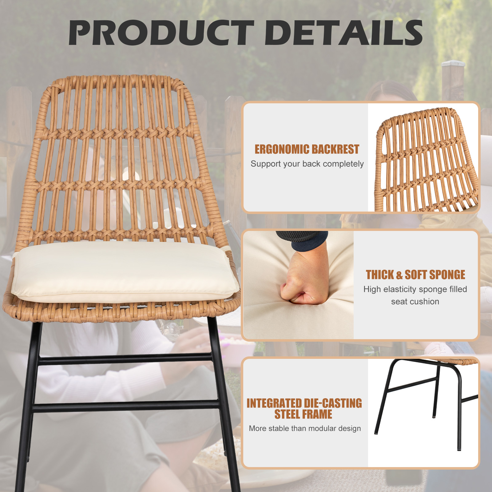 Tappio 5 Piece Outdoor Patio Dining Set, Rattan Dining Chairs with Tempered Glass Table, Patio Conversation Sets for Balcony Poolside Backyard, Beige