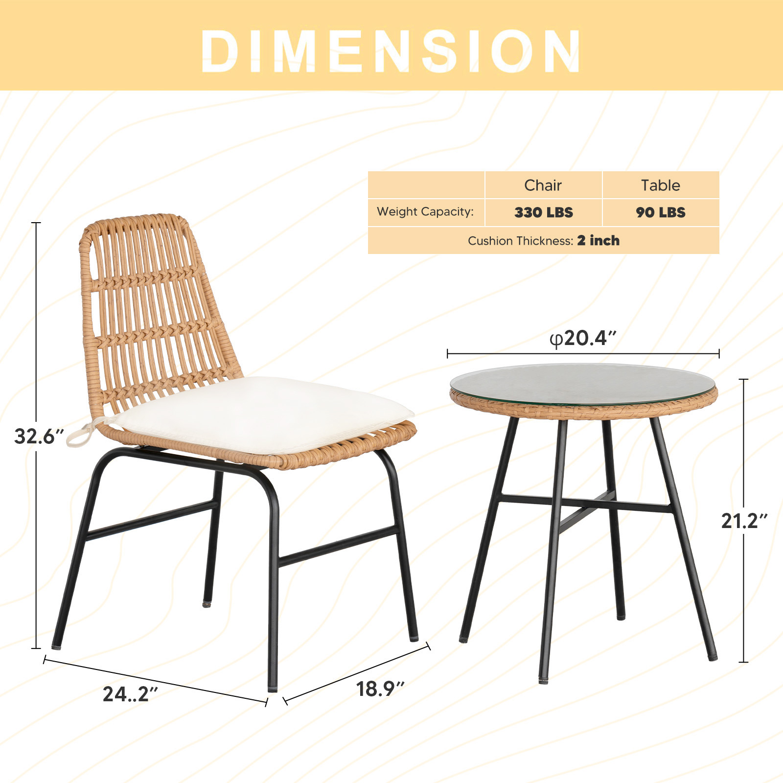 Tappio 3 Pieces Wicker Patio Furniture Set, Outdoor Furniture Bistro Set with Coffee Table, Comfortable Porch Chairs Conversation Sets, for Lawn Balcony Backyard Garden, Beige