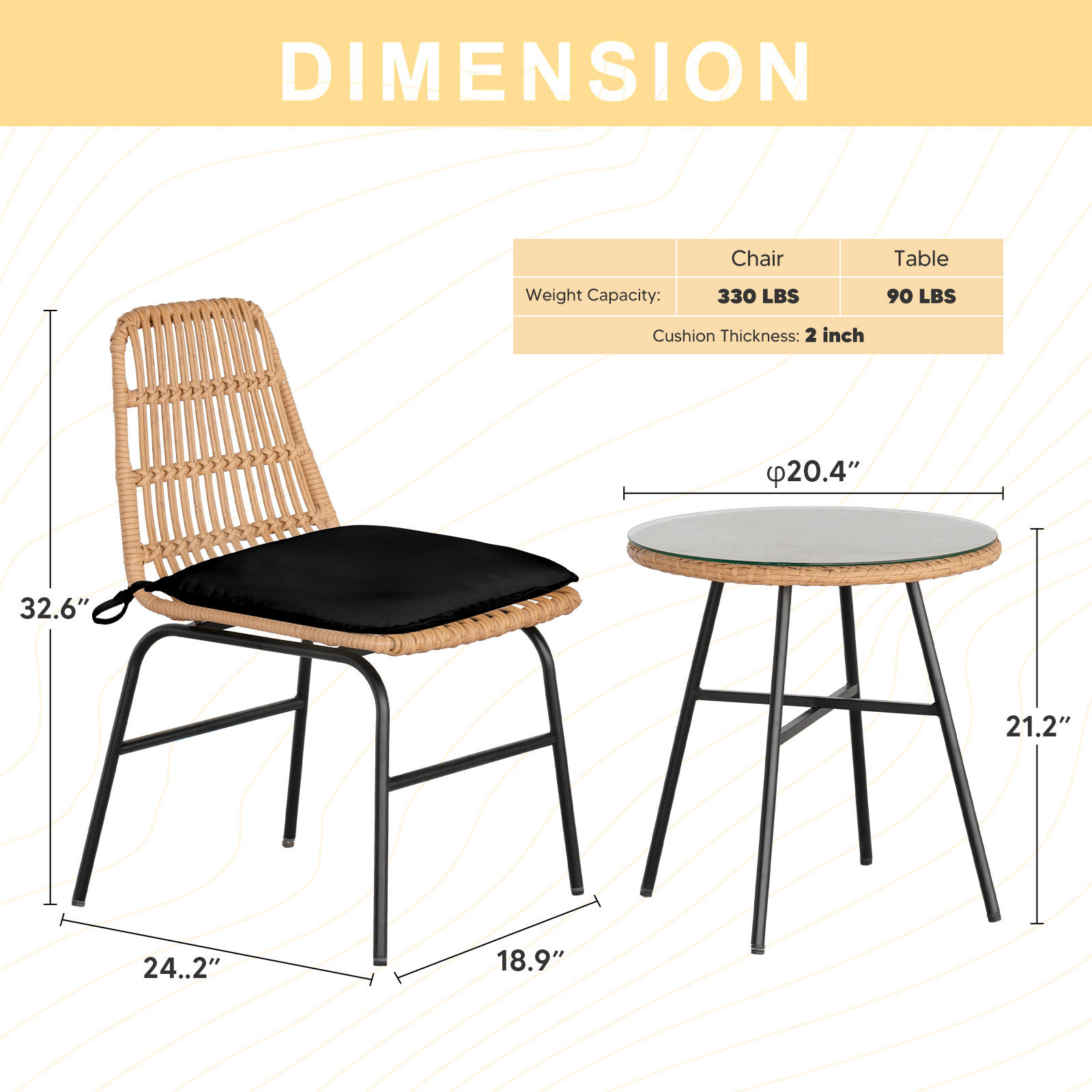 Tappio 3 Pieces Wicker Patio Furniture Set, Outdoor Furniture Bistro Set with Coffee Table, Comfortable Porch Chairs Conversation Sets, for Lawn Balcony Backyard Garden, Black