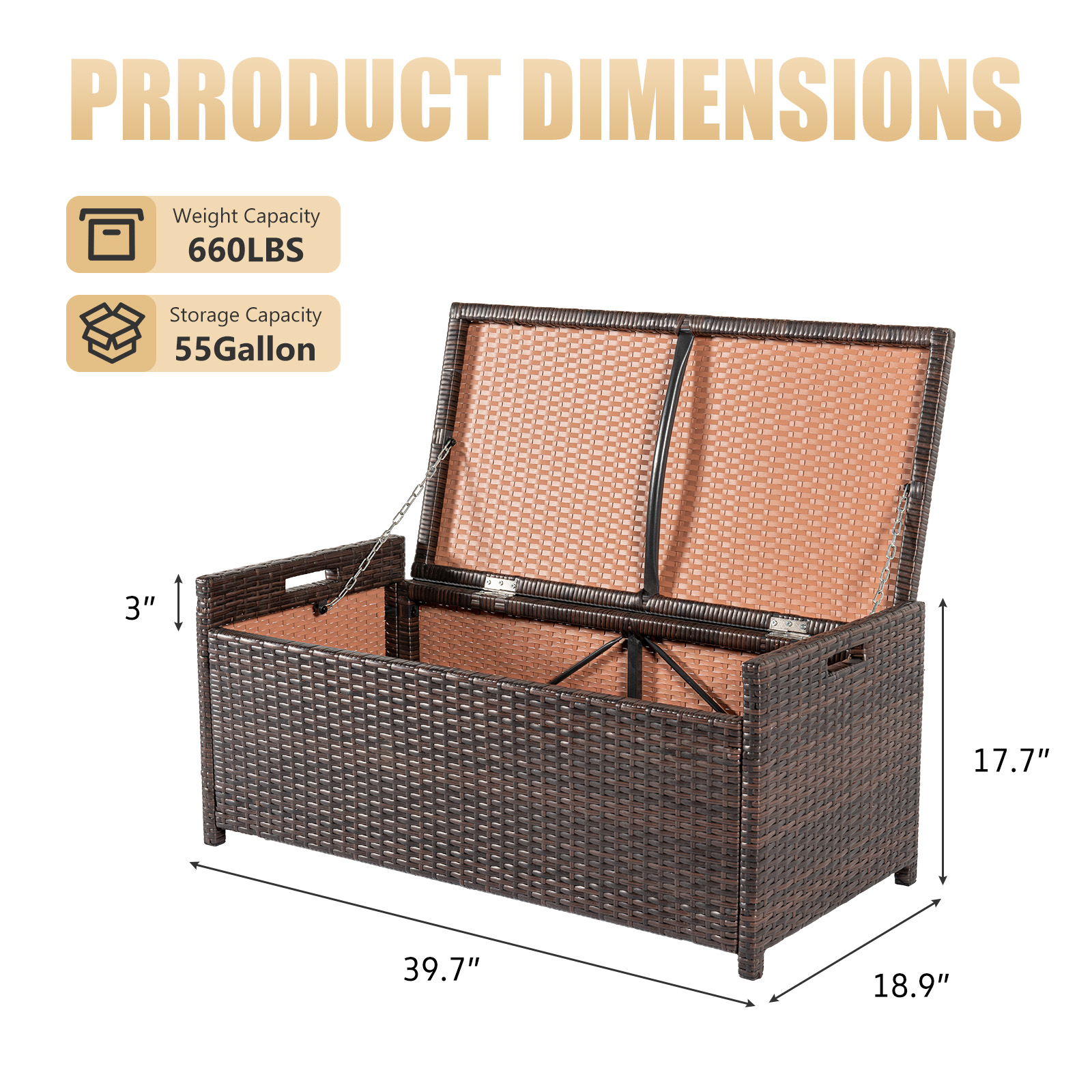 Tappio Multifunctional Wicker Deck Box, All-Weather 55 Gallon Outdoor Storage Box with Cushions, Storage Bench Rattan Storage Bin for for Pool Tools, Outdoor Equipments and Garden Tools, Beige