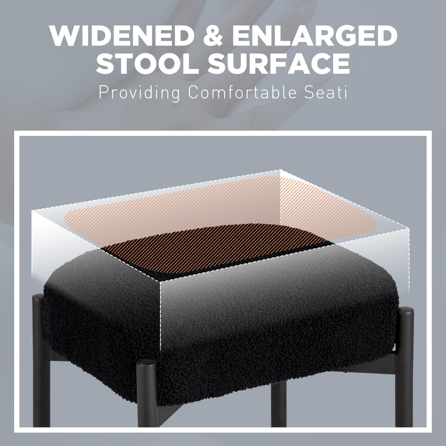 PROHIKER Faux Fur Vanity Stool Chair Set of 2, 16.3" L x 12.8" W x 17.3" H Soft Ottoman, Makeup Chair Bench Furry Padded Seat with 4 Metal Legs, Footstool Multifunctional Chairs for Bedroom, Black