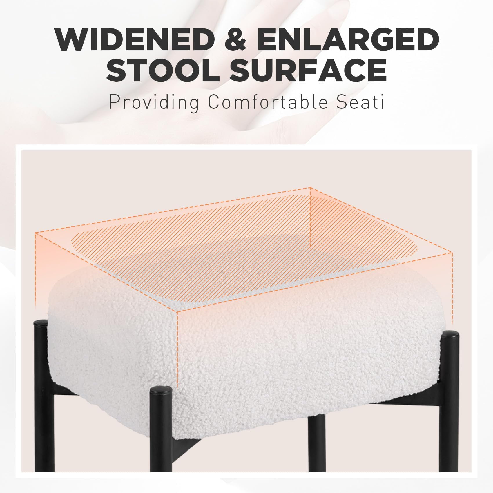 PROHIKER Faux Fur Vanity Stool Chair Set of 2, 16.3" L x 12.8" W x 17.3" H Soft Ottoman, Makeup Chair Bench Furry Padded Seat with 4 Metal Legs, Footstool Multifunctional Chairs for Bedroom, White