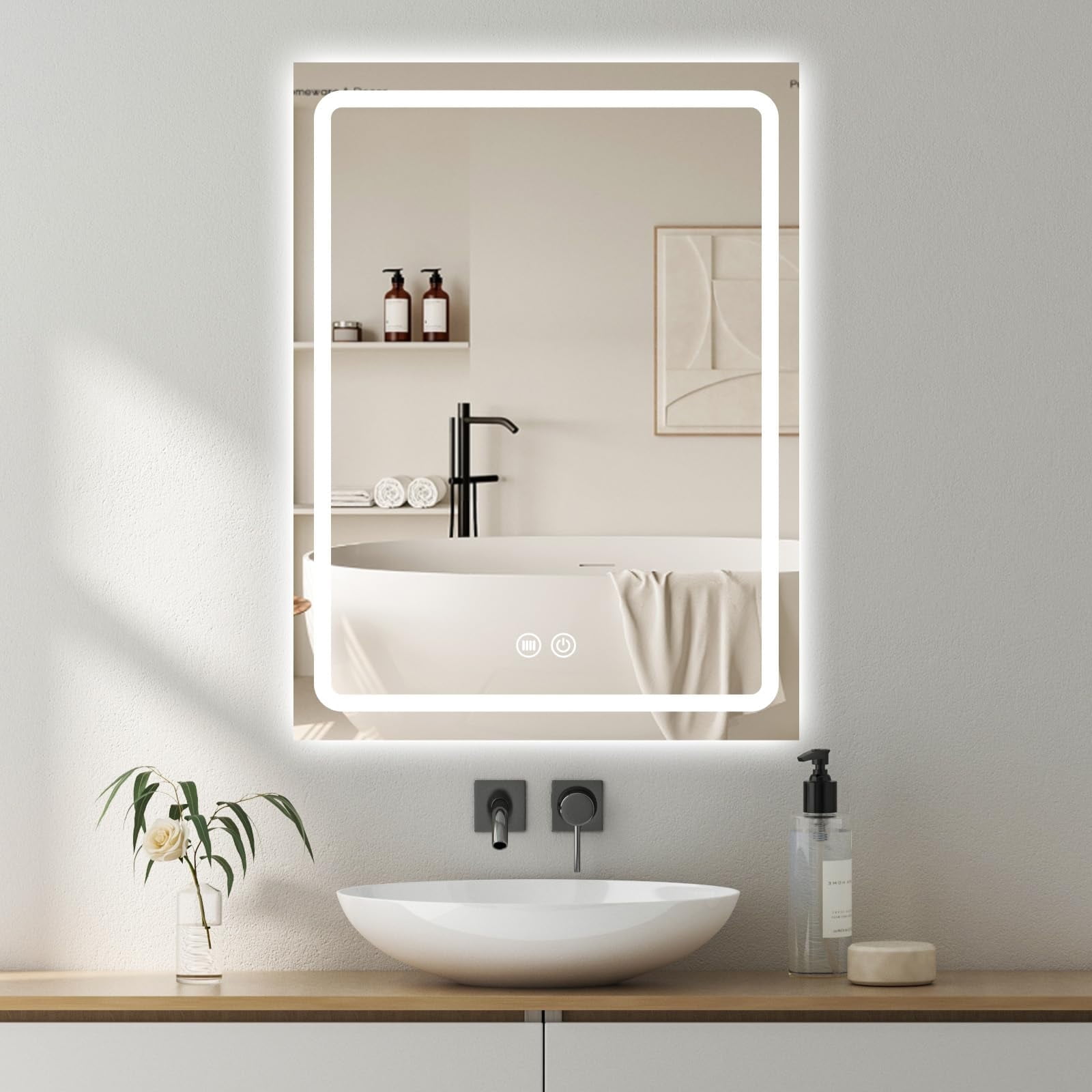 PROHIKER 23.6"x31.5" Inch Led Bathroom Mirror with Lights, Backlit + Front Lit, Rectangular Lighted Vanity Mirror for Wall, Bathroom Led Mirror with Anti-Fog, Wall Mounted, Shatter-Proof, Rectangular