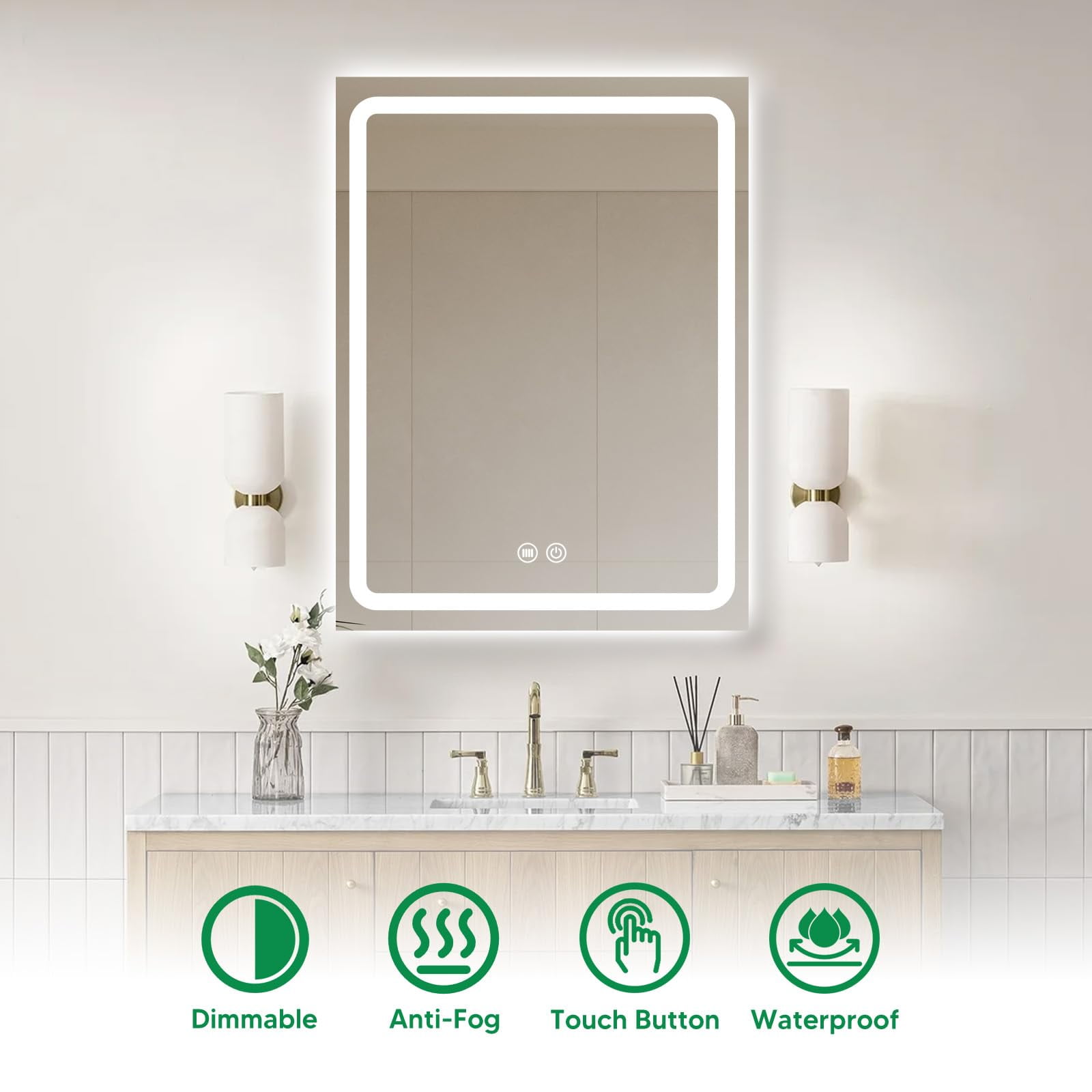 PROHIKER 23.6"x31.5" Inch Led Bathroom Mirror with Lights, Backlit + Front Lit, Rectangular Lighted Vanity Mirror for Wall, Bathroom Led Mirror with Anti-Fog, Wall Mounted, Shatter-Proof, Rectangular