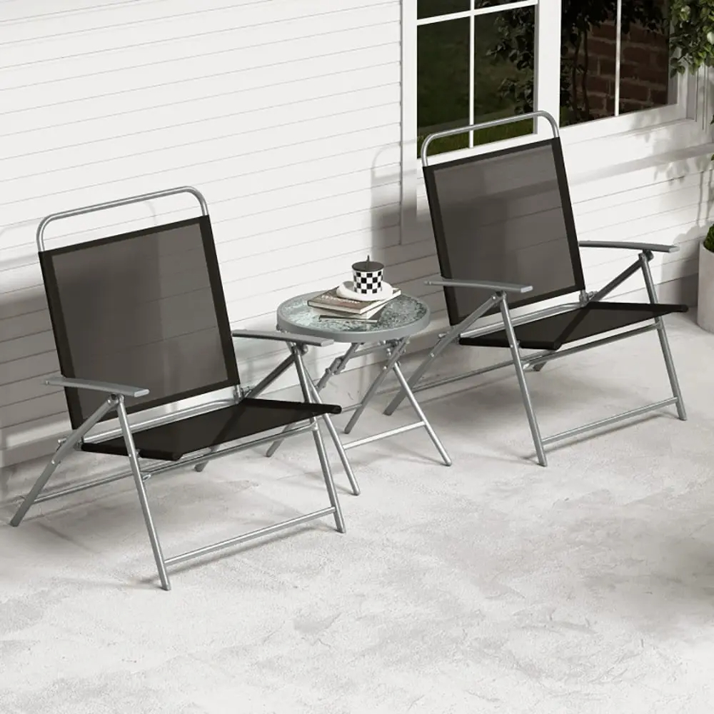 Tappio 3 Piece Folding Bistro Table and Chairs Set, Outdoor Patio Dining Furniture with Glass Tabletop, 2 Folding Chairs, Steel Frame
