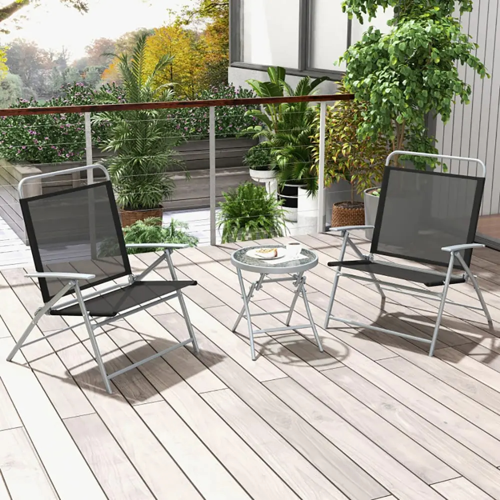 Tappio 3 Piece Folding Bistro Table and Chairs Set, Outdoor Patio Dining Furniture with Glass Tabletop, 2 Folding Chairs, Steel Frame