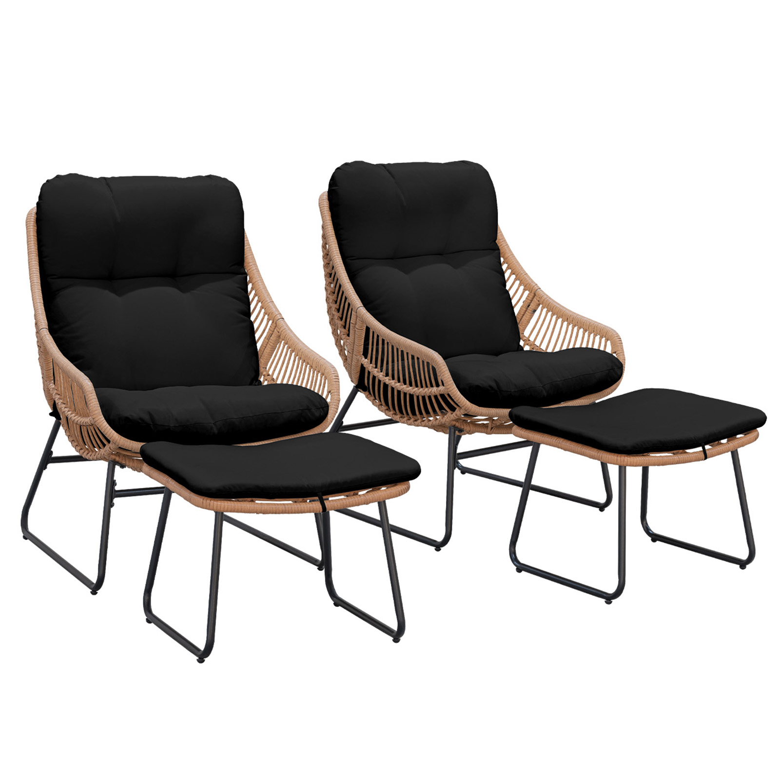 Tappio 2 Person Wicker Papasan Egg Chair, Outdoor Patio Basket Lounge Chair Indoor Oversized Egg Lounger with Thick Cushion for Living Room Bedroom Balcony Porch, Black
