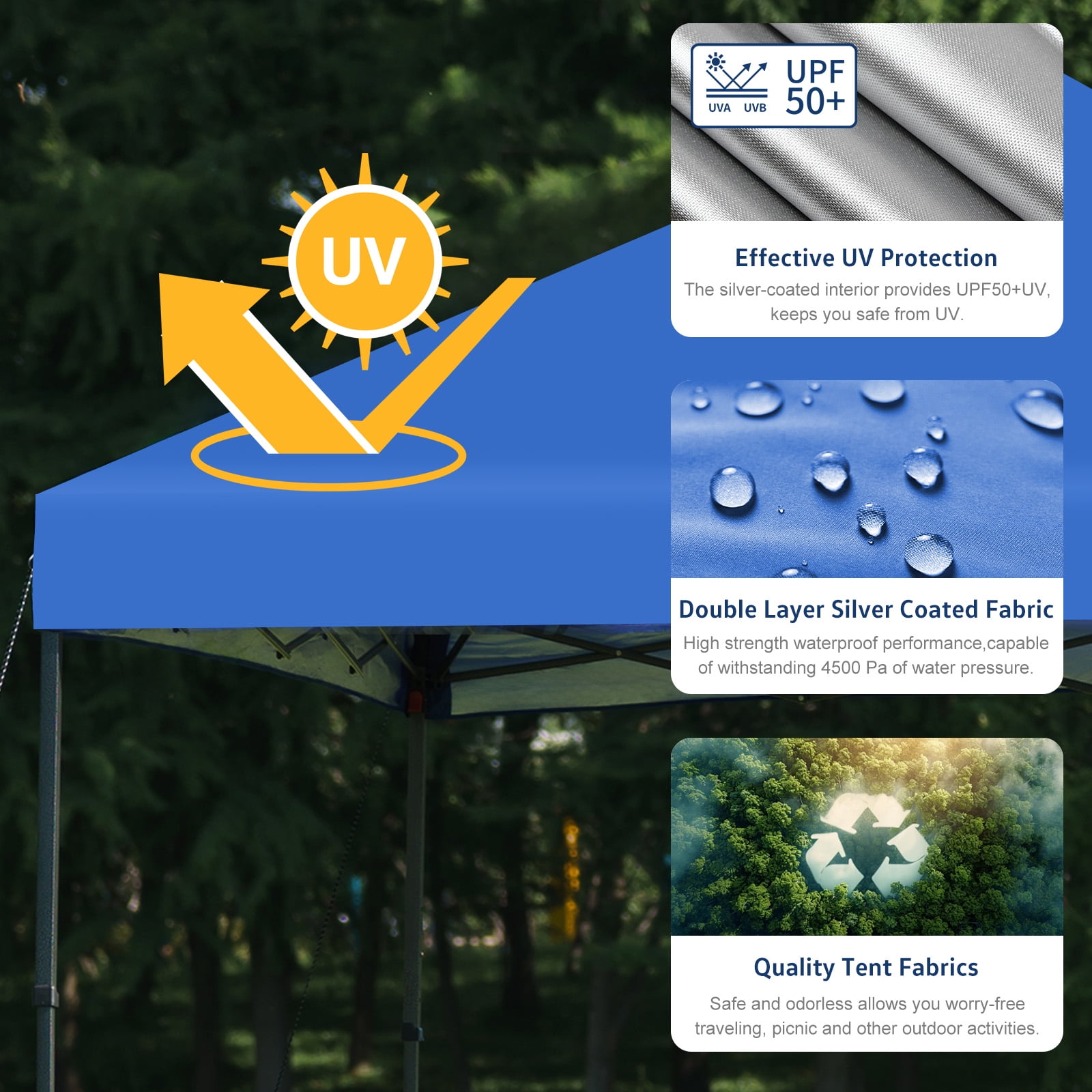 PROHIKER 10'x10' Pop Up Canopy Tent, Portable Instant Outdoor Gazebo Tent with 8 Stakes, 4 Ropes, 4 Sandbags and 1 Handbag, Waterproof Outdoor Canopy Tent for Carport, Camping and Backyard, Blue