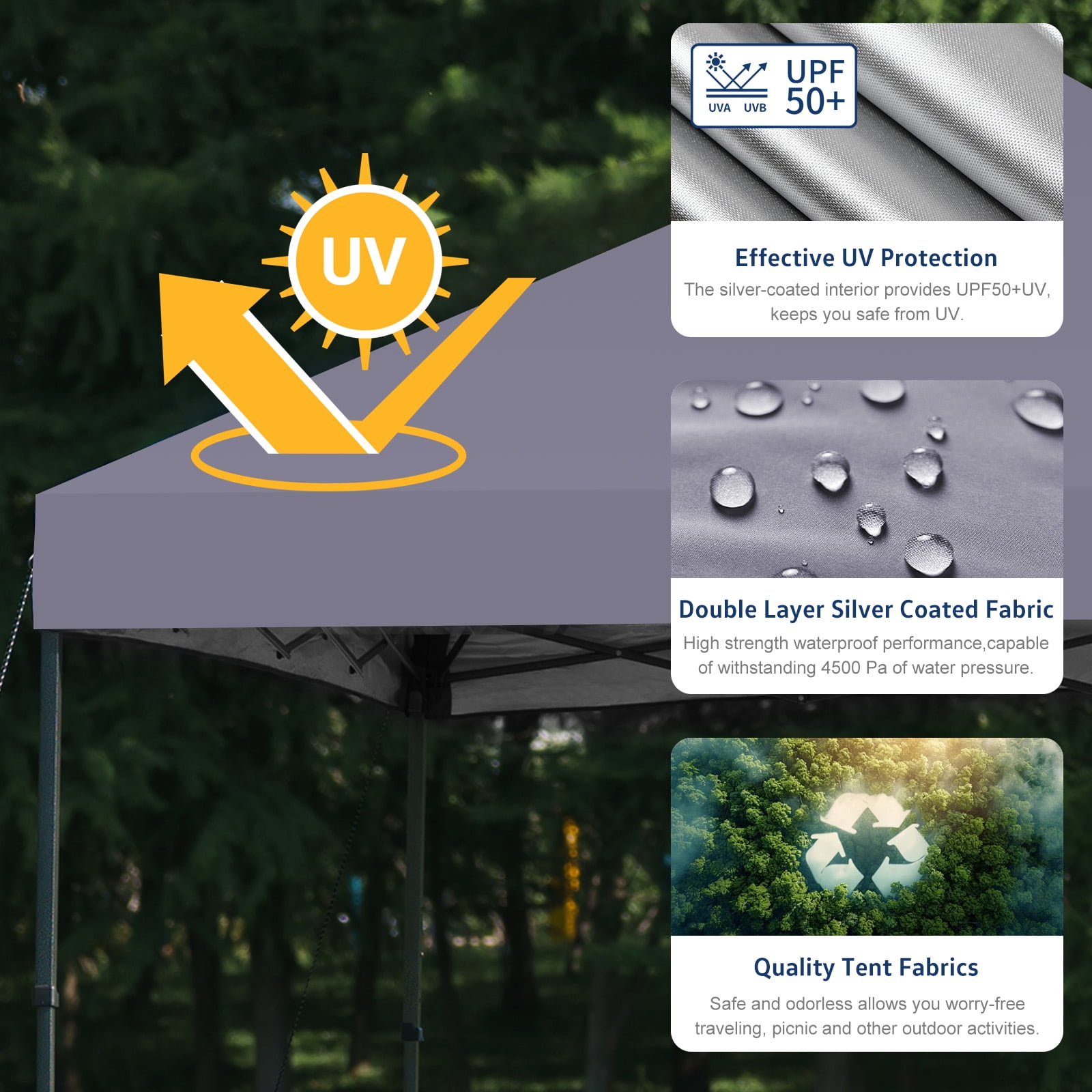 PROHIKER 10'x10' Pop Up Canopy Tent, Portable Instant Outdoor Gazebo Tent with 8 Stakes, 4 Ropes, 4 Sandbags and 1 Handbag, Waterproof Outdoor Canopy Tent for Carport, Camping and Backyard, Gray