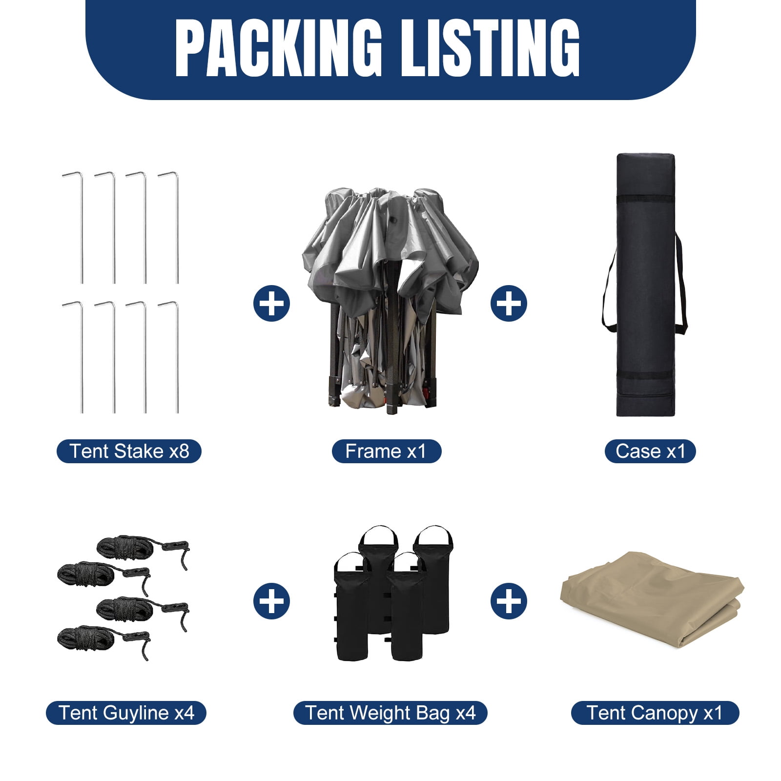 PROHIKER 10'x10' Pop Up Canopy Tent, Portable Instant Outdoor Gazebo Tent with 8 Stakes, 4 Ropes, 4 Sandbags and 1 Handbag, Waterproof Outdoor Canopy Tent for Carport, Camping and Backyard, Khaki