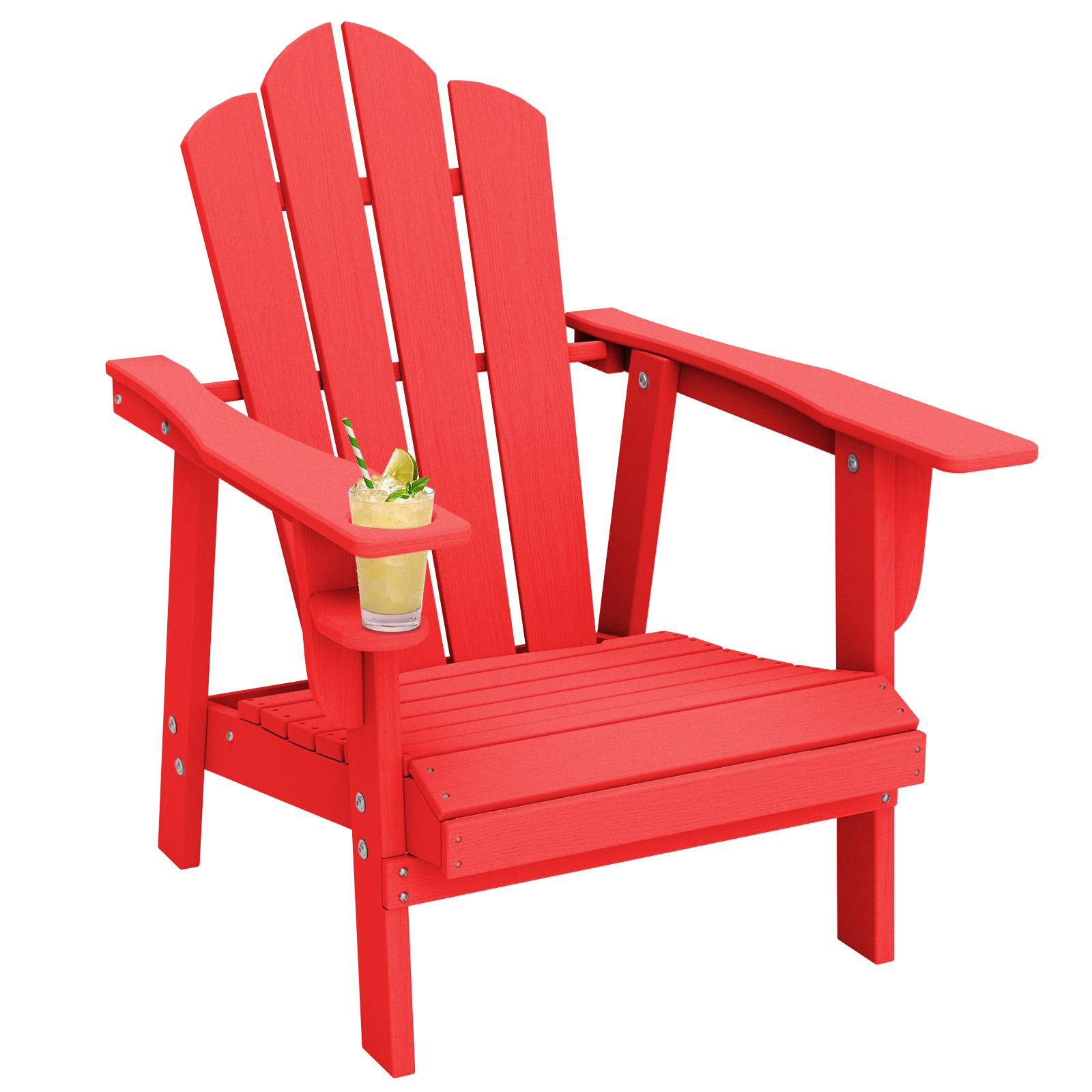 Tappio Adirondack Chair, All Weather Outdoor Patio Chair with Cup Holder, Porch Poolside Chair for Lawn, Yard, Red
