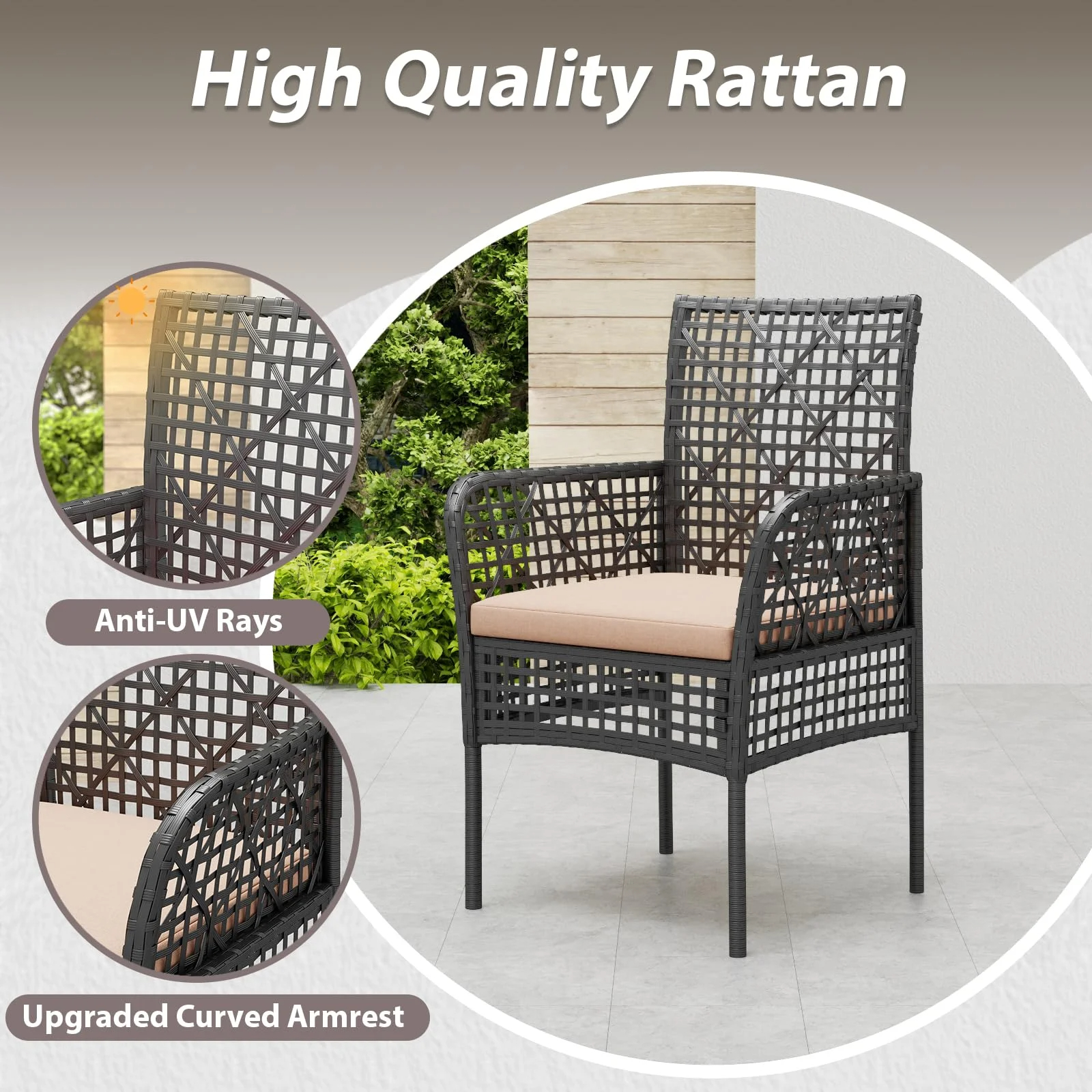 Tappio 4 Piece Outdoor Rattan Furniture Patio Conversation Set, Wicker Sofa Outdoor Patio Sets with Cushions and 2-Tier Table for Yard, Pool or Backyard, Beige