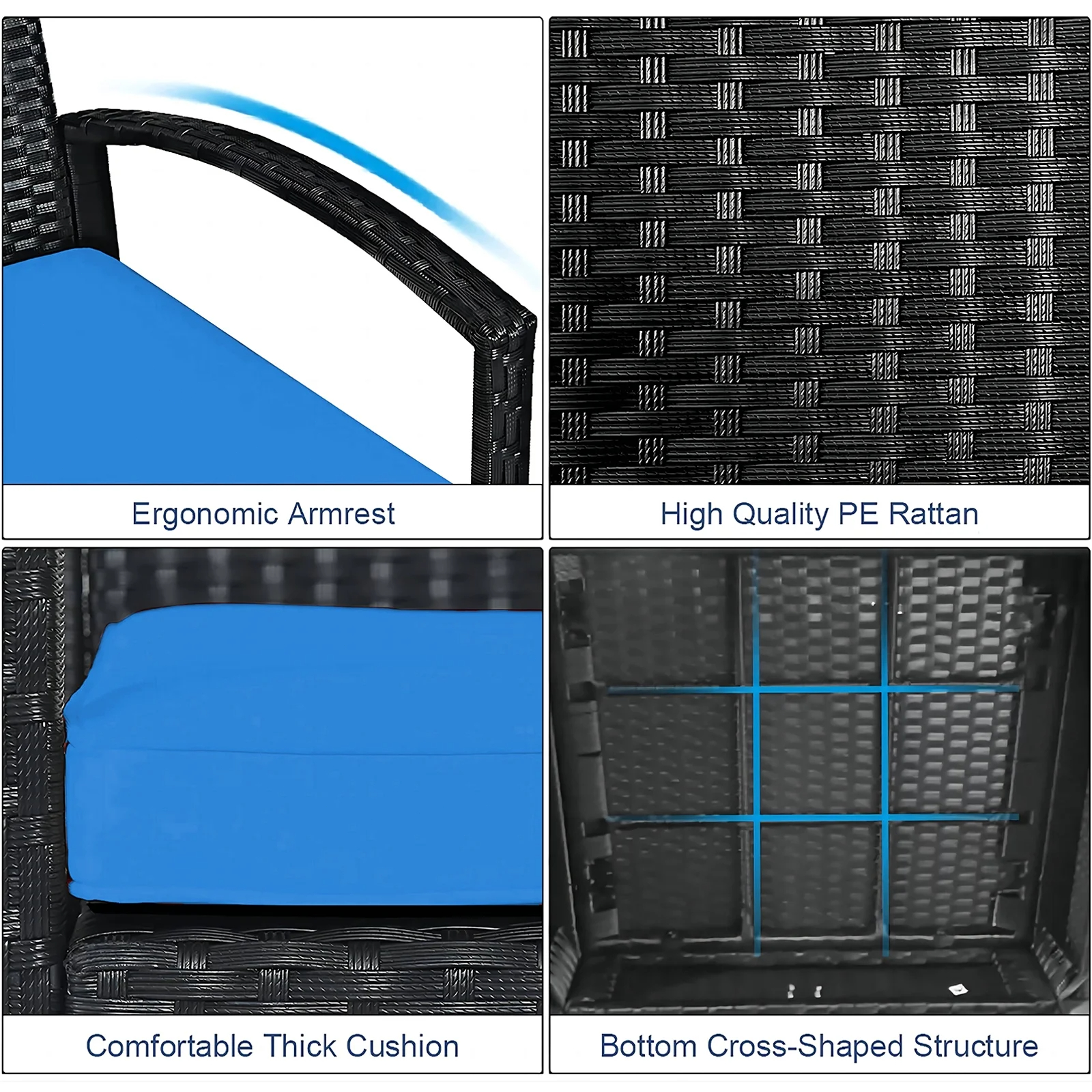 Tappio Outdoor Furniture 3 Piece Patio Bistro Furniture Set, Rattan Conversation Chairs Set with Side Table and Cushions, Patio Furniture Sets for Balcony Garden Porch
