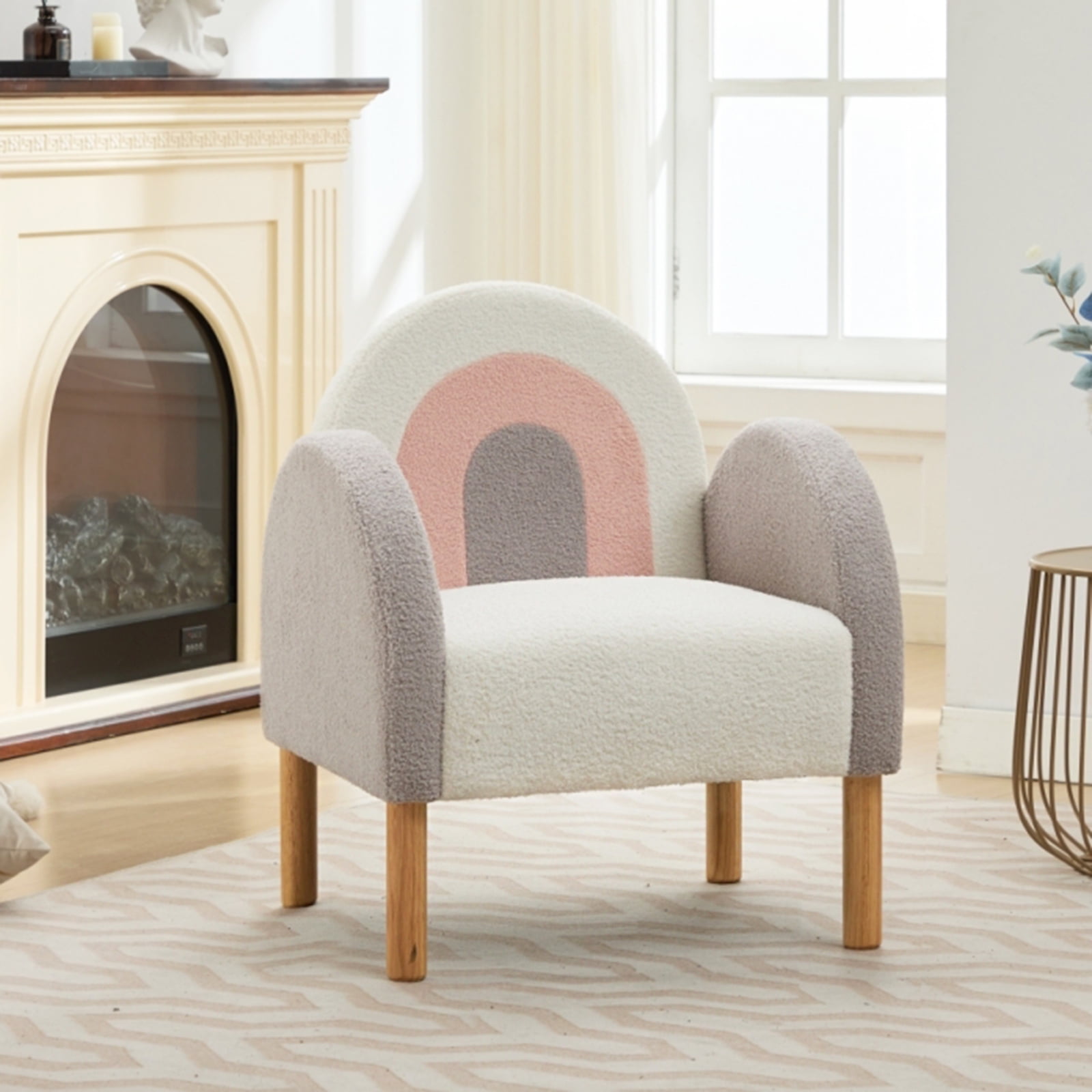 PROHIKER Velvet Accent Sofa Chair, Comfy Armchair Upholstered Reading Accent Chair with Solid Wood Frame, Rainbow Color
