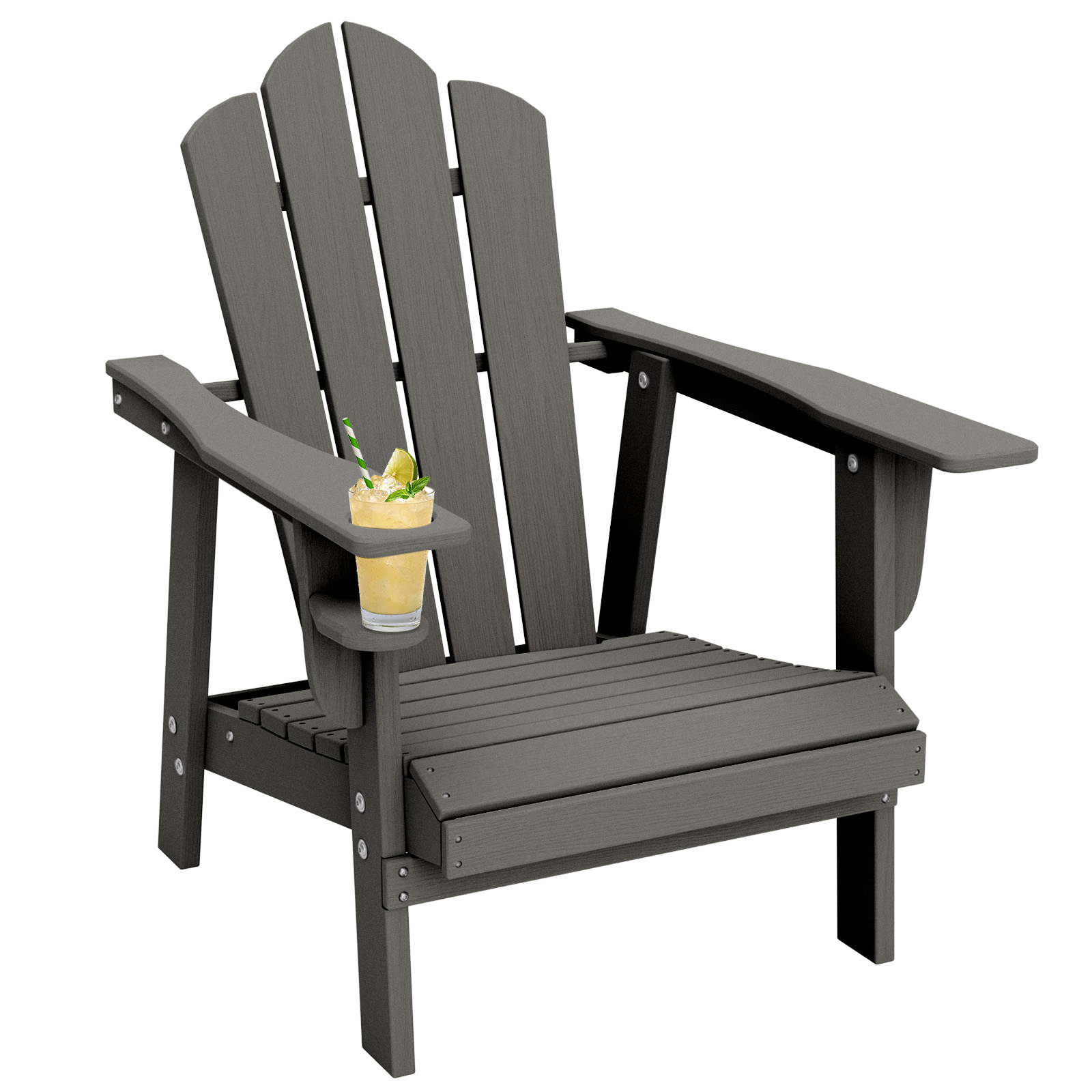 Tappio Adirondack Chair, All Weather Outdoor Patio Chair with Cup Holder, Porch Poolside Chair for Lawn, Yard, Gray