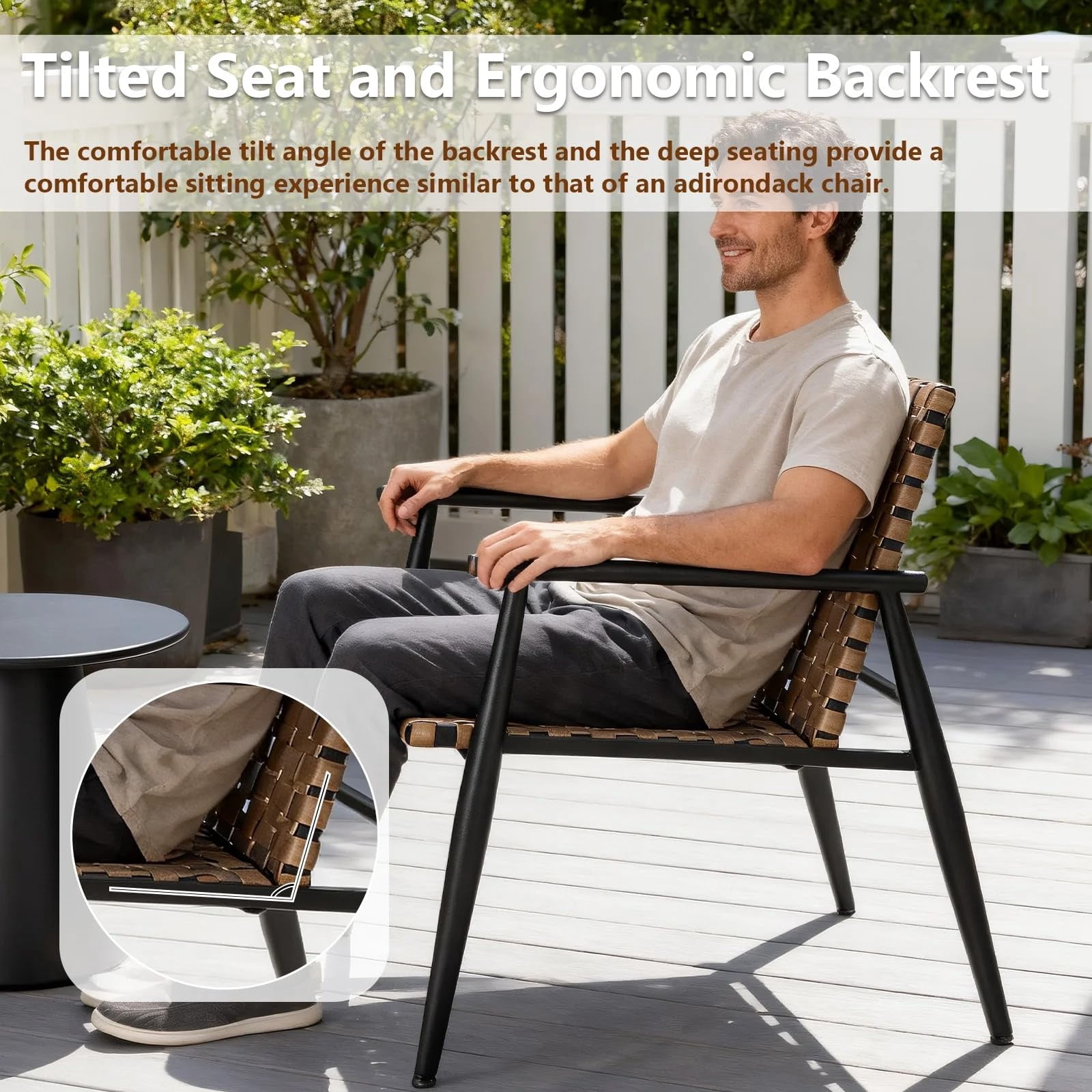 Tappio 3 Piece Outdoor Wicker Bistro Furniture Set, PE Rattan Chairs Porch Furniture Set with Glass Table for Yard Garden Balcony