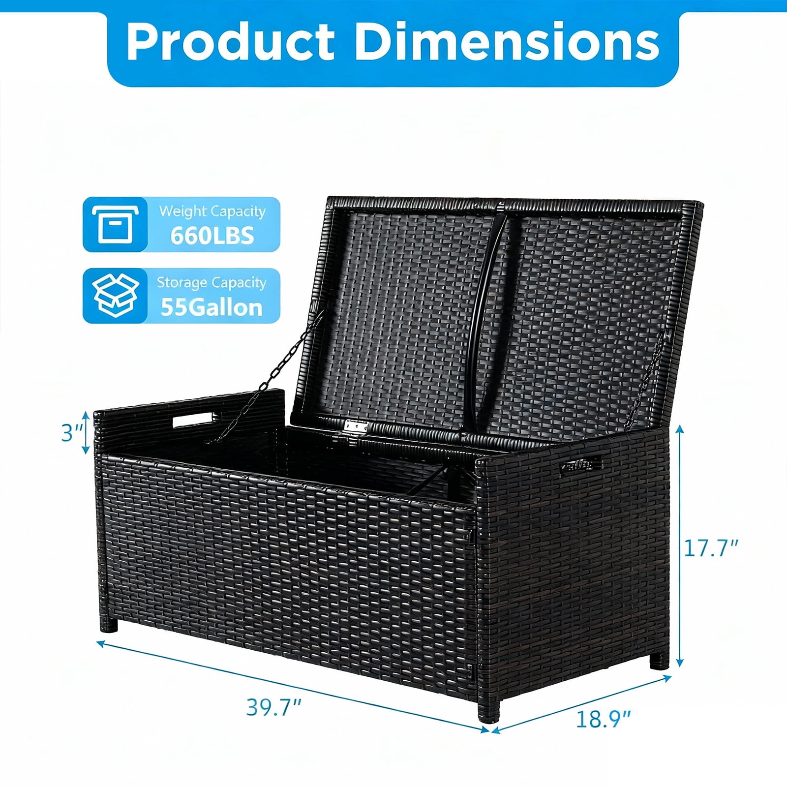 Tappio Multifunctional Outdoor Deck Box, All-Weather PE Rattan Storage Bench Box with Cushions and Waterproof Bag, Storage Box Deck Bin for for Pool Tools, Outdoor Equipments and Garden Tools