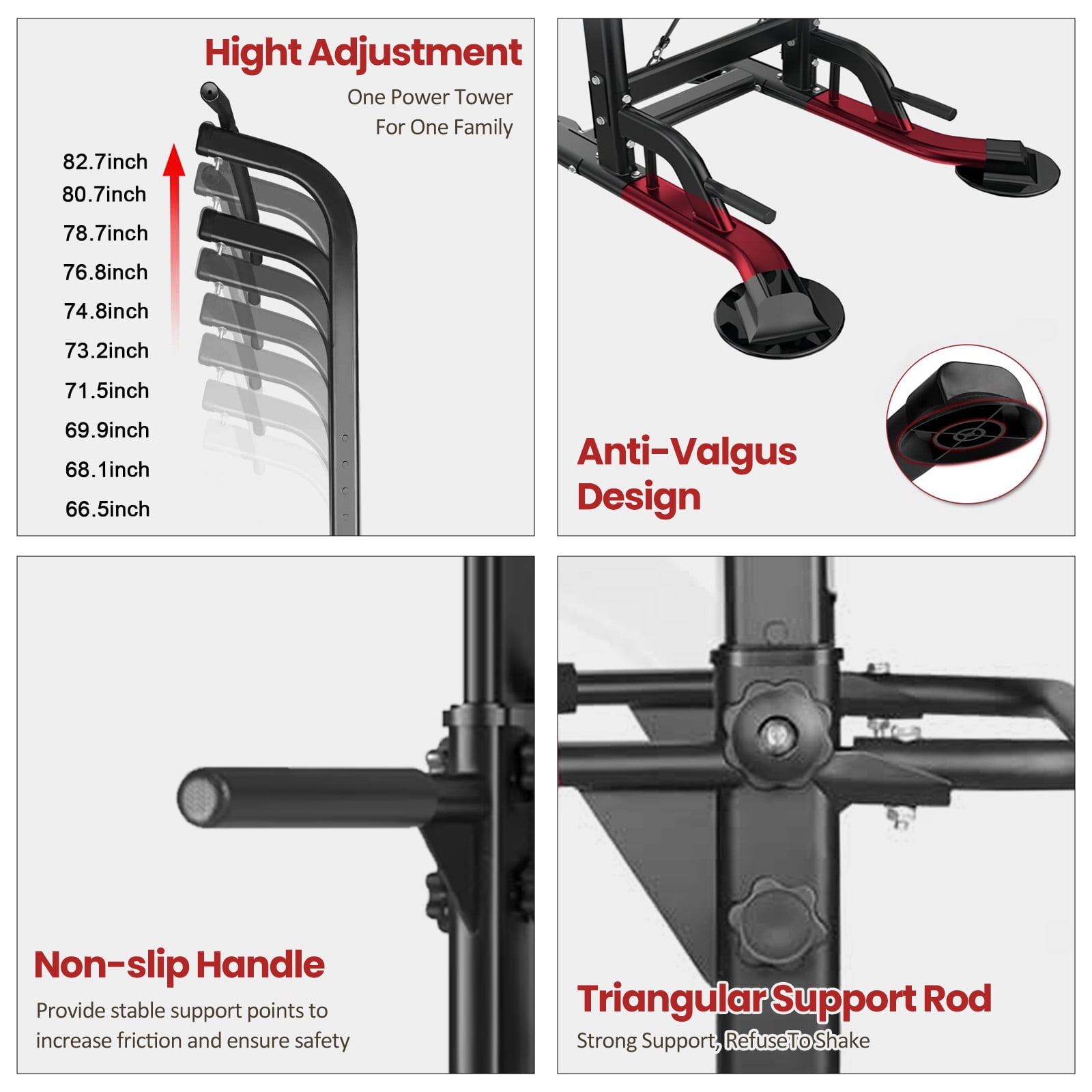 PROHIKER Power Tower Dip Station, Pull Up Bar Stand Power Rack with Backrest, Height Adjustable Strength Training Equipment for Fitness Home Workout