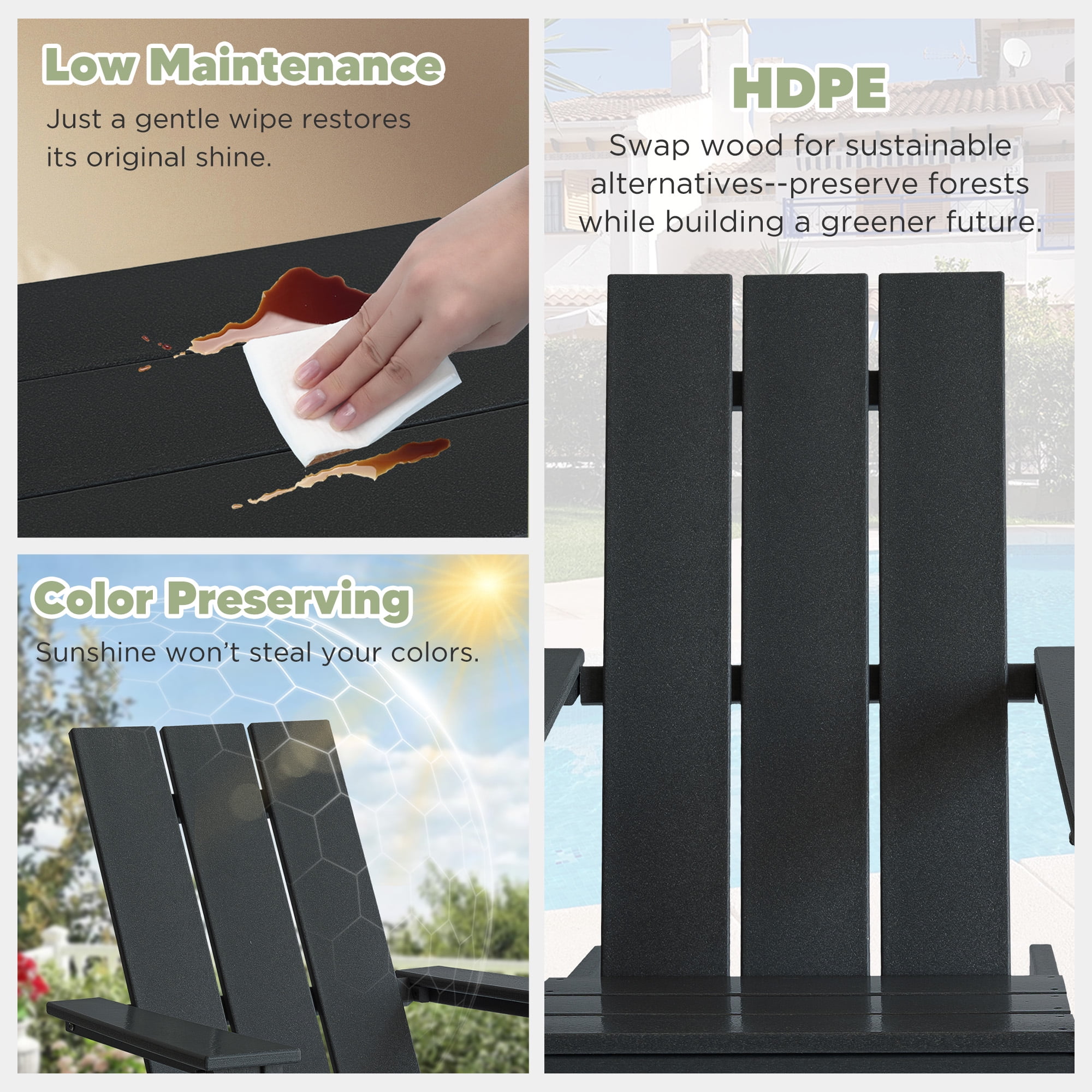 Tappio 3 Piece Patio Furniture Set, Plastic Adirondack Chairs Set with Side Table, All Weather, Easy Assembly