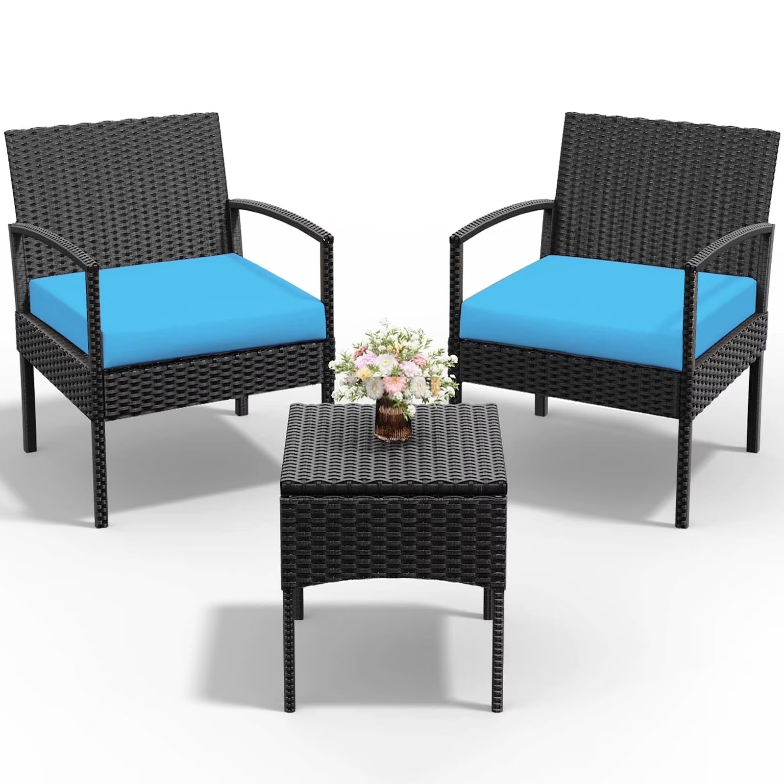Tappio Outdoor Furniture 3 Piece Patio Bistro Furniture Set, Rattan Conversation Chairs Set with Side Table and Cushions, Patio Furniture Sets for Balcony Garden Porch