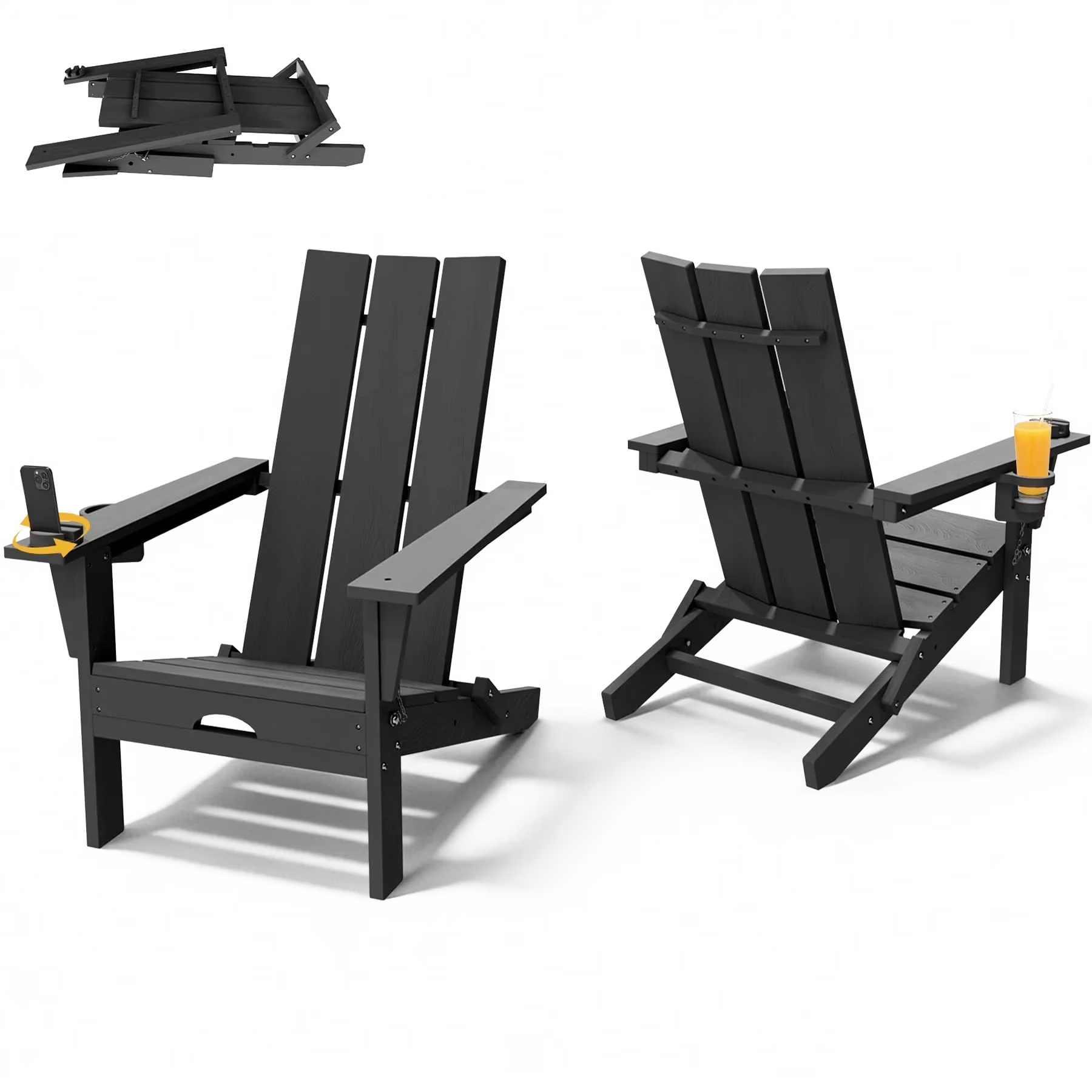 Tappio Folding Adirondack Chair All Weather HDPE Outdoor Patio Chairs with Detachable Multifunctional Holders and Cup Holders, Fire Pit Chairs for Yard Garden Poolside