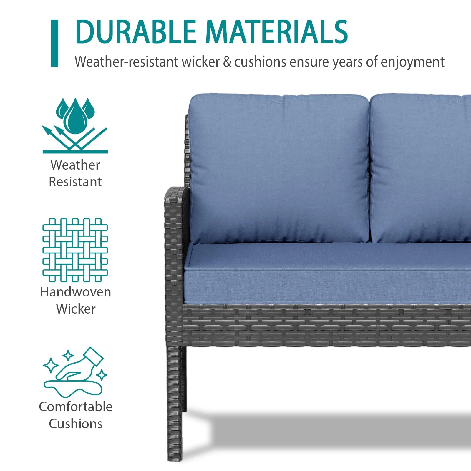 Tappio 4-Piece Rattan Patio Furniture Set, Outdoor Wicker Conversation Set with Tempered Glass Table