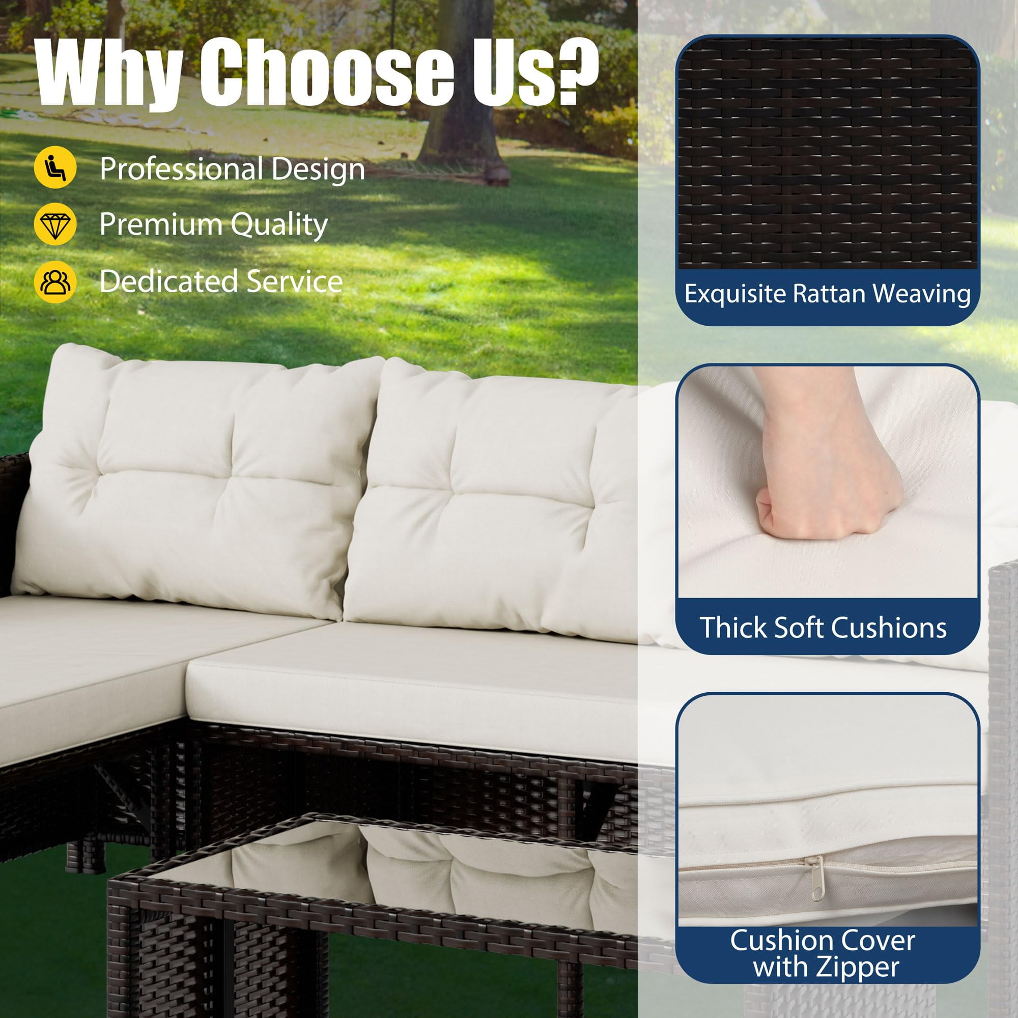 Tappio 4-Seat Patio Furniture Sets All Weather Outdoor Sectional Patio Sofa Manual Weaving Wicker Rattan Patio Seating Sofas with Cushion