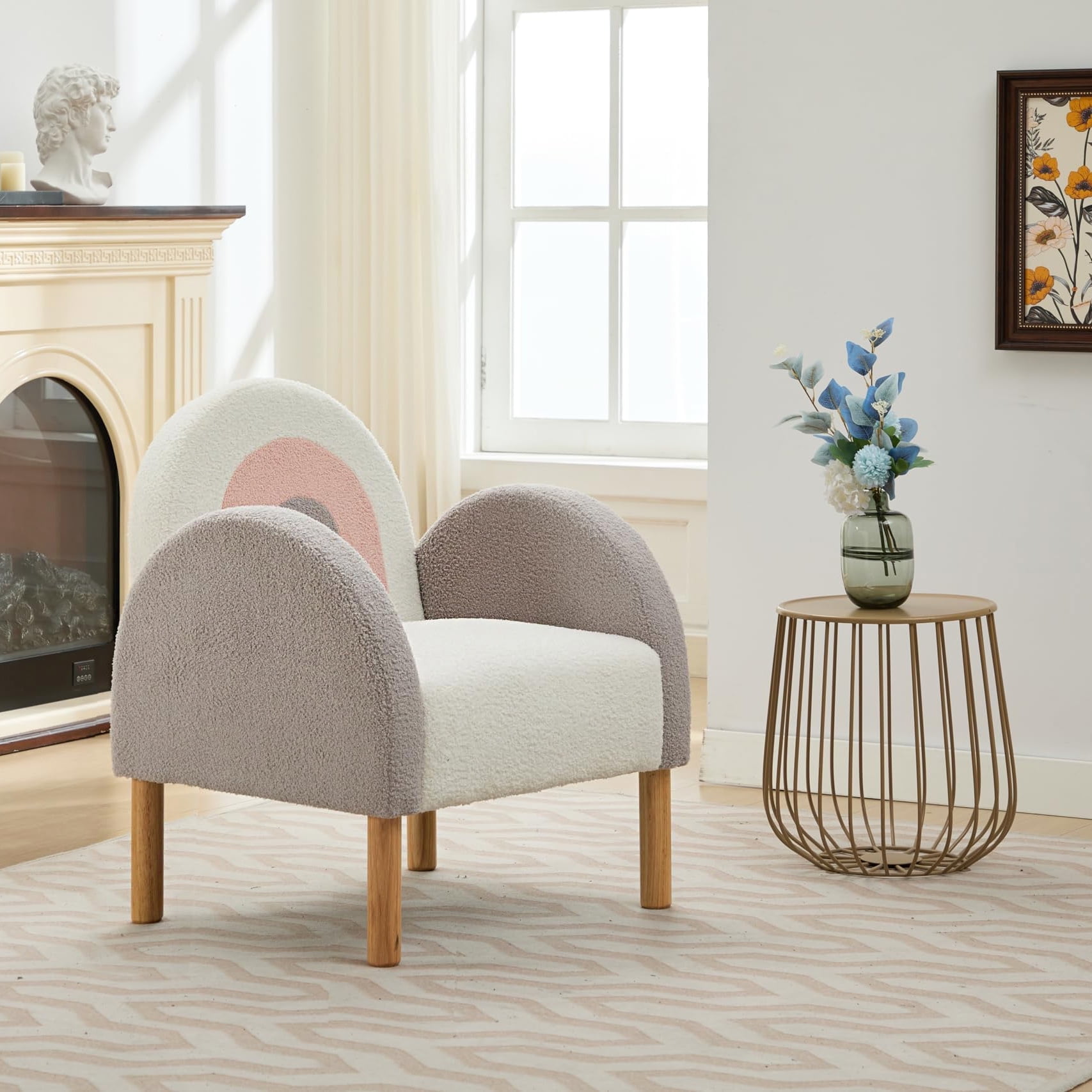 PROHIKER Velvet Accent Sofa Chair, Comfy Armchair Upholstered Reading Accent Chair with Solid Wood Frame, Rainbow Color