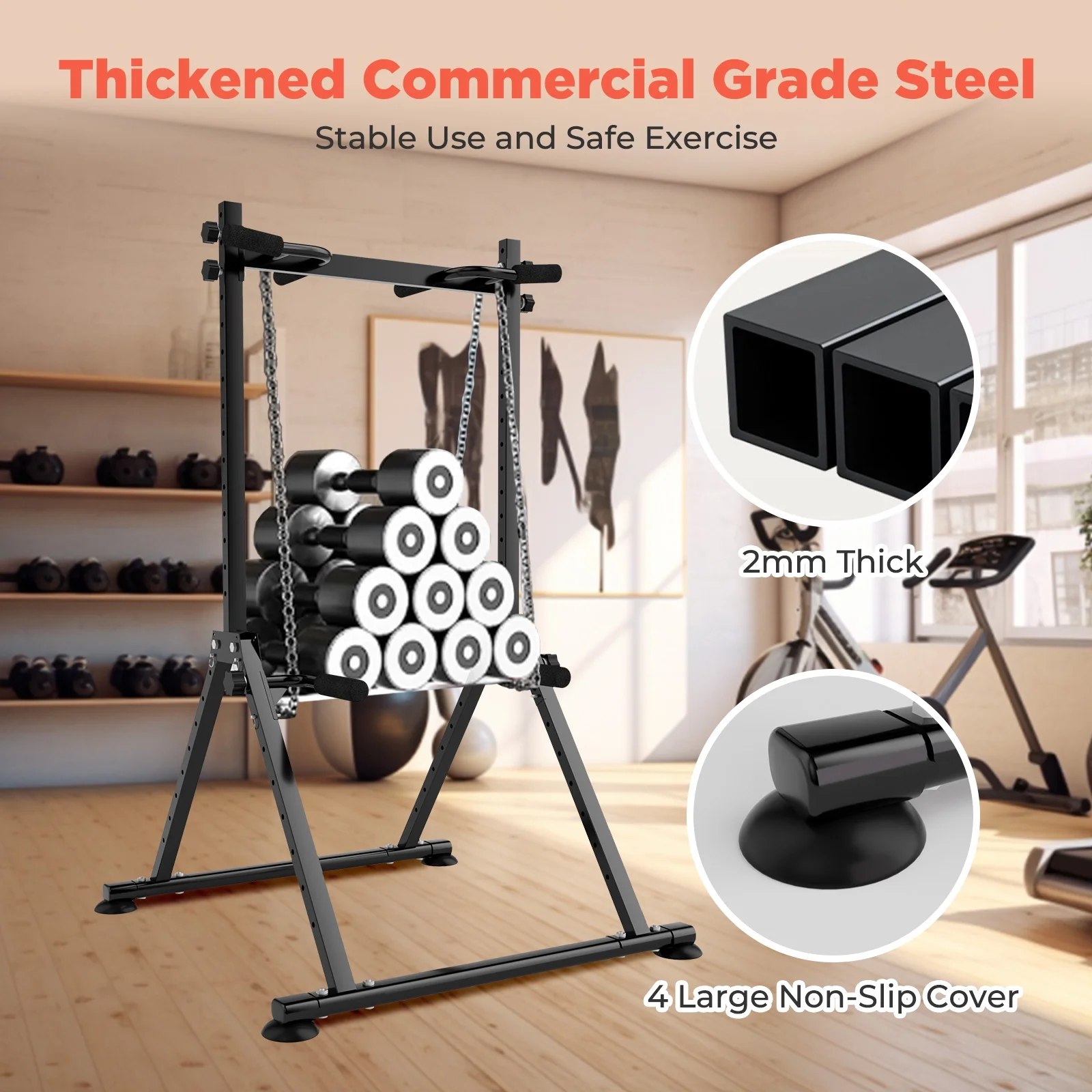 PROHIKER Foldable Power Tower Pull Up Bar Station Multi-Function Triangular Structure Dip Bar Station Pull Up Stand for Home Gym Workout, Height Adjustable Strength Training Fitness Equipment, 700LBS