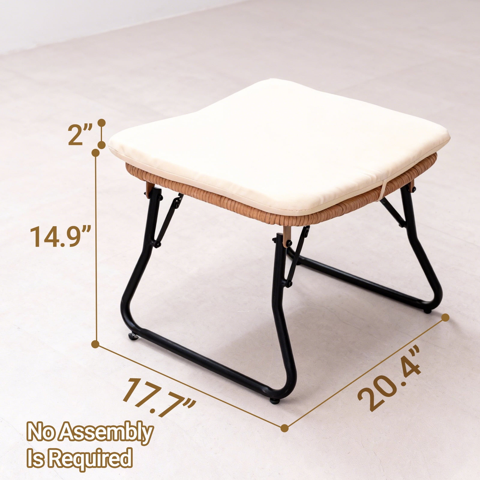 Tappio Foldable Ottoman Stool, All Weather Wicker Footstool with Cushion and Non-Slip Pads, Outdoor Seating Footrest for Bedroom, Living Room, Porch, Balcony