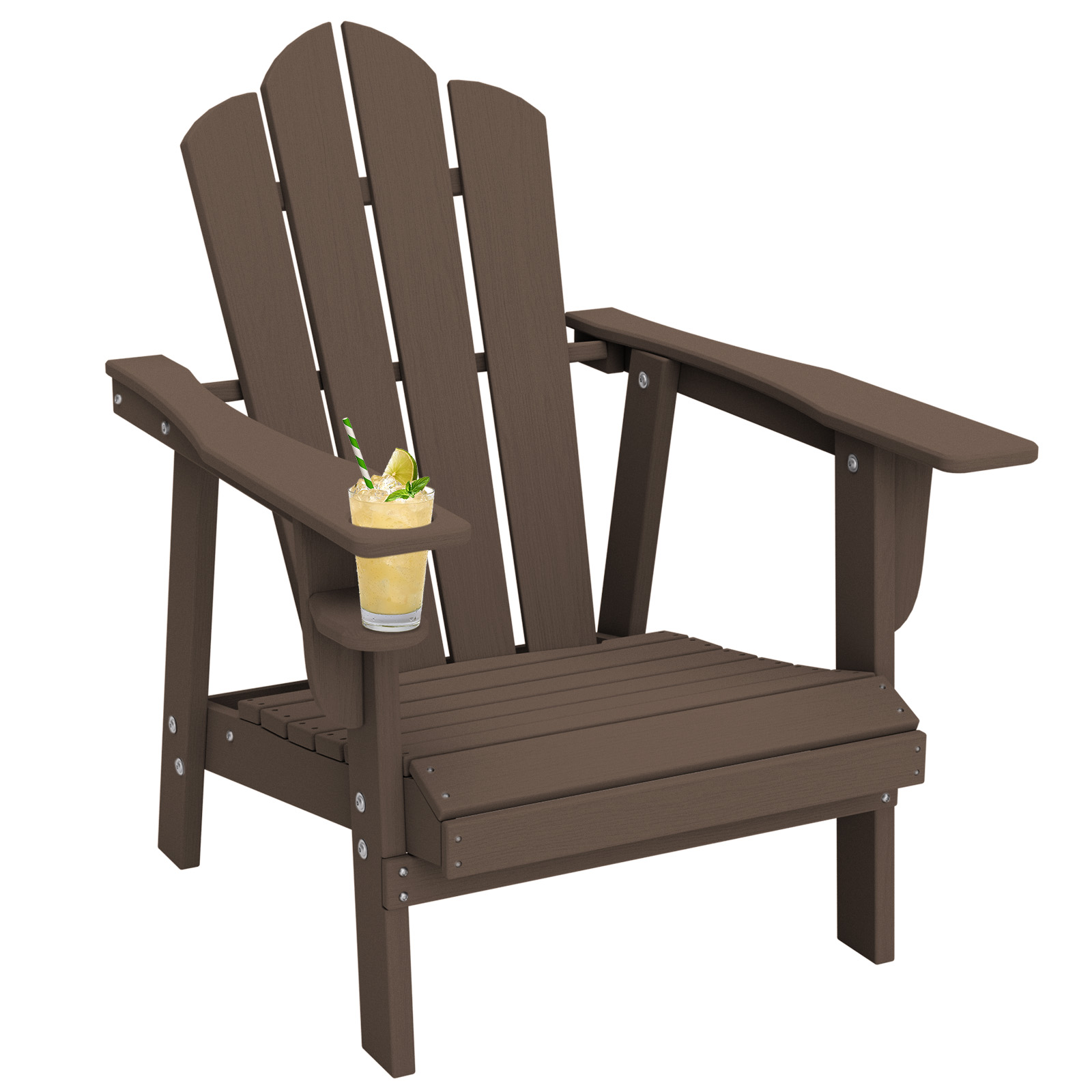 Tappio Adirondack Chair, All Weather Outdoor Patio Chair with Cup Holder, Porch Poolside Chair for Lawn, Yard, Brown