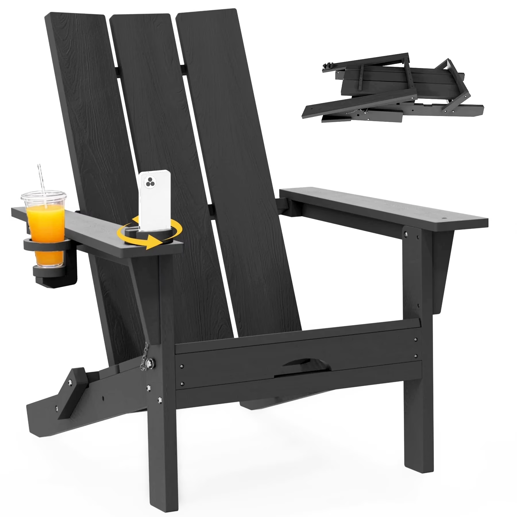 Tappio Folding Adirondack Chair All Weather HDPE Outdoor Patio Chairs with Detachable Multifunctional Holders and Cup Holders, Fire Pit Chairs for Yard Garden Poolside