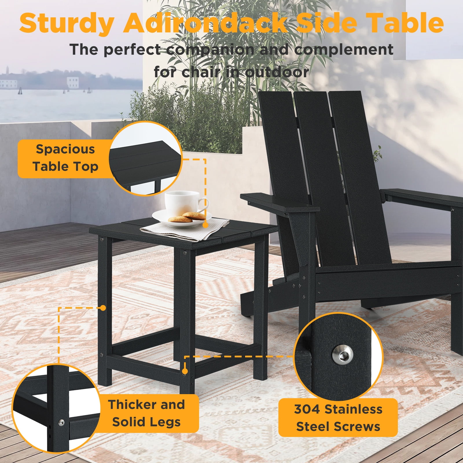 Tappio 3 Piece Patio Furniture Set, Plastic Adirondack Chairs Set with Side Table, All Weather, Easy Assembly