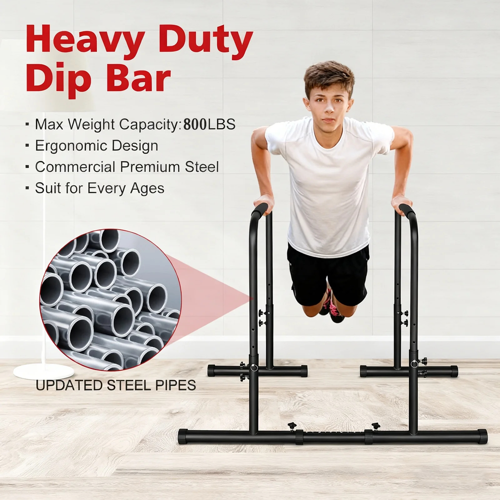 PROHIKER Adjustable Dip Bar Station, Heavy Duty Dip Stands Fitness Workout Dip Bar Station for Home Gym, Multifunctional Calisthenics Workout Equipment