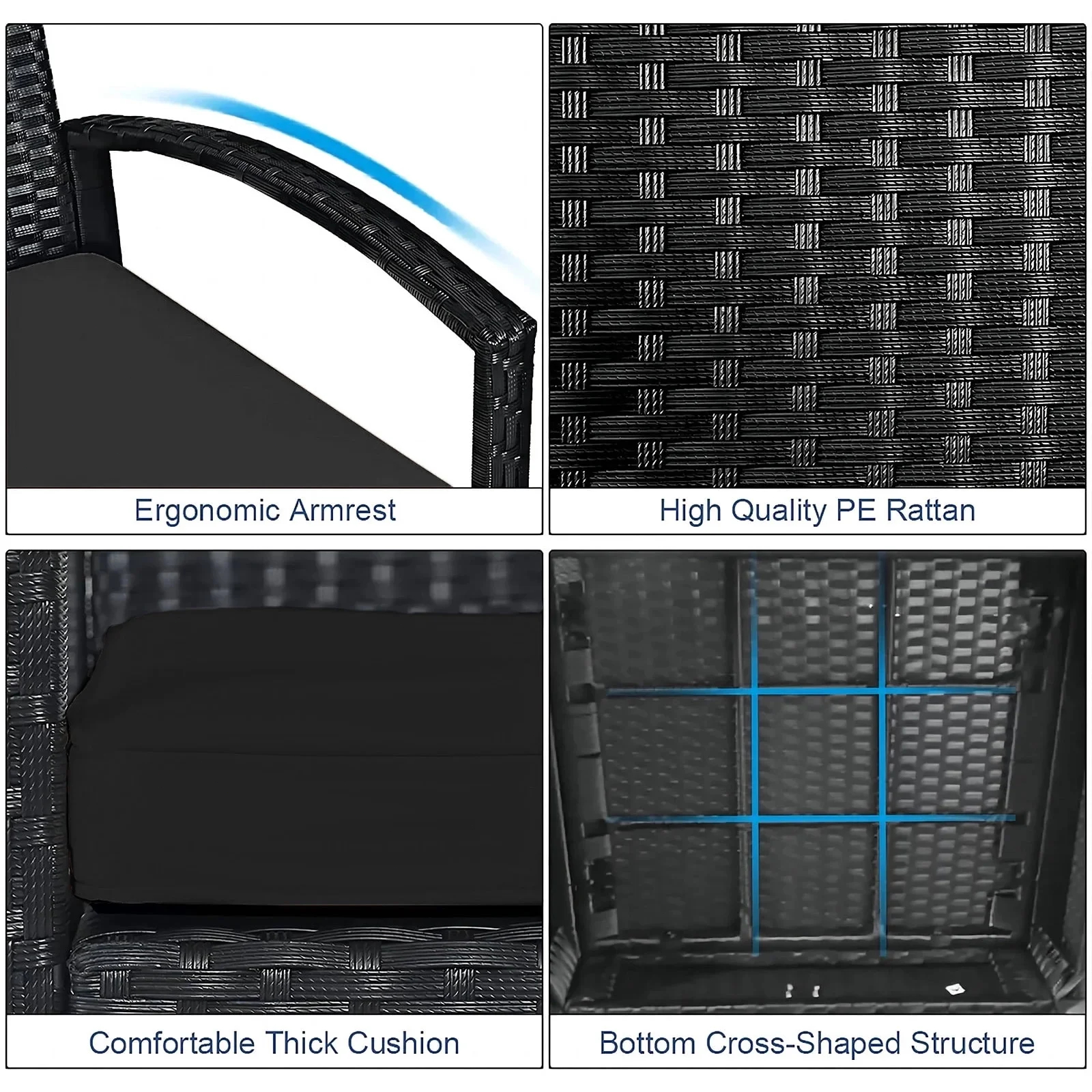 Tappio Outdoor Furniture 3 Piece Patio Bistro Furniture Set, Rattan Conversation Chairs Set with Side Table and Cushions, Patio Furniture Sets for Balcony Garden Porch