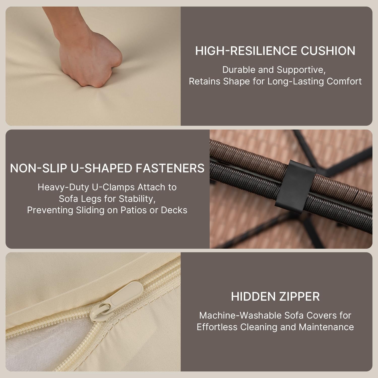 Tappio 6 Pieces Patio Furniture Set, All-Weather PE Rattan Sectional Sofa with Tempered Glass Coffee Table & Waterproof Cushions, Outdoor Modern Sectional Furniture for Garden Lawn Yard, Brown/Beige