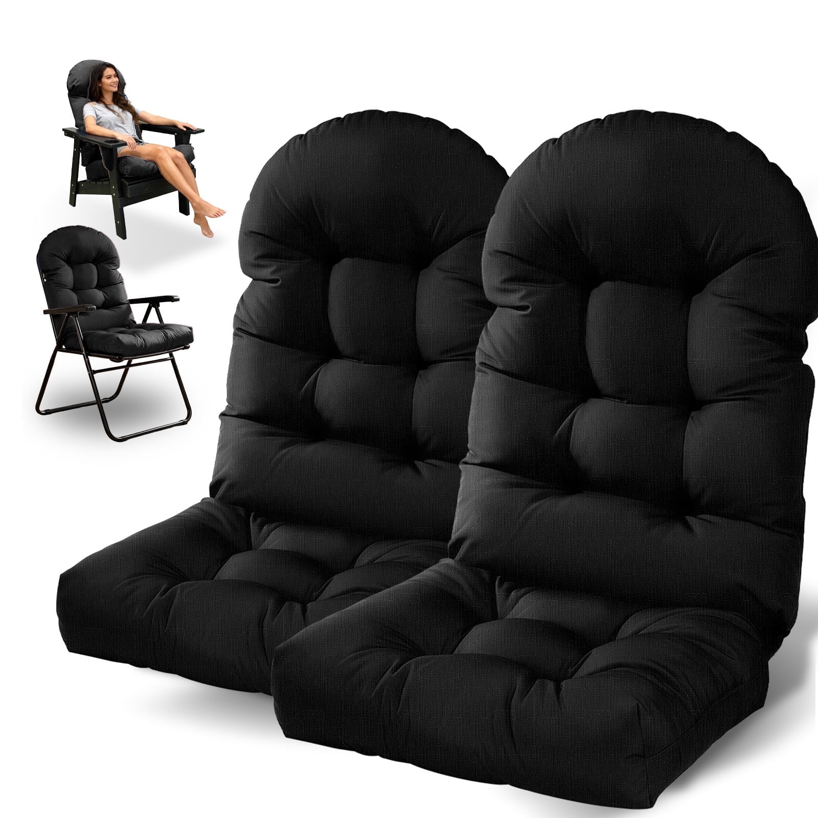 Tappio Rocking Chair Cushions Set of 2, High-Density Sponge Thicken Indoor/Outdoor Chair Cushions, Tufted Seat Pads with Elastic Webbing and Non-Slip Bottom for Indoor/Outoor Furniture