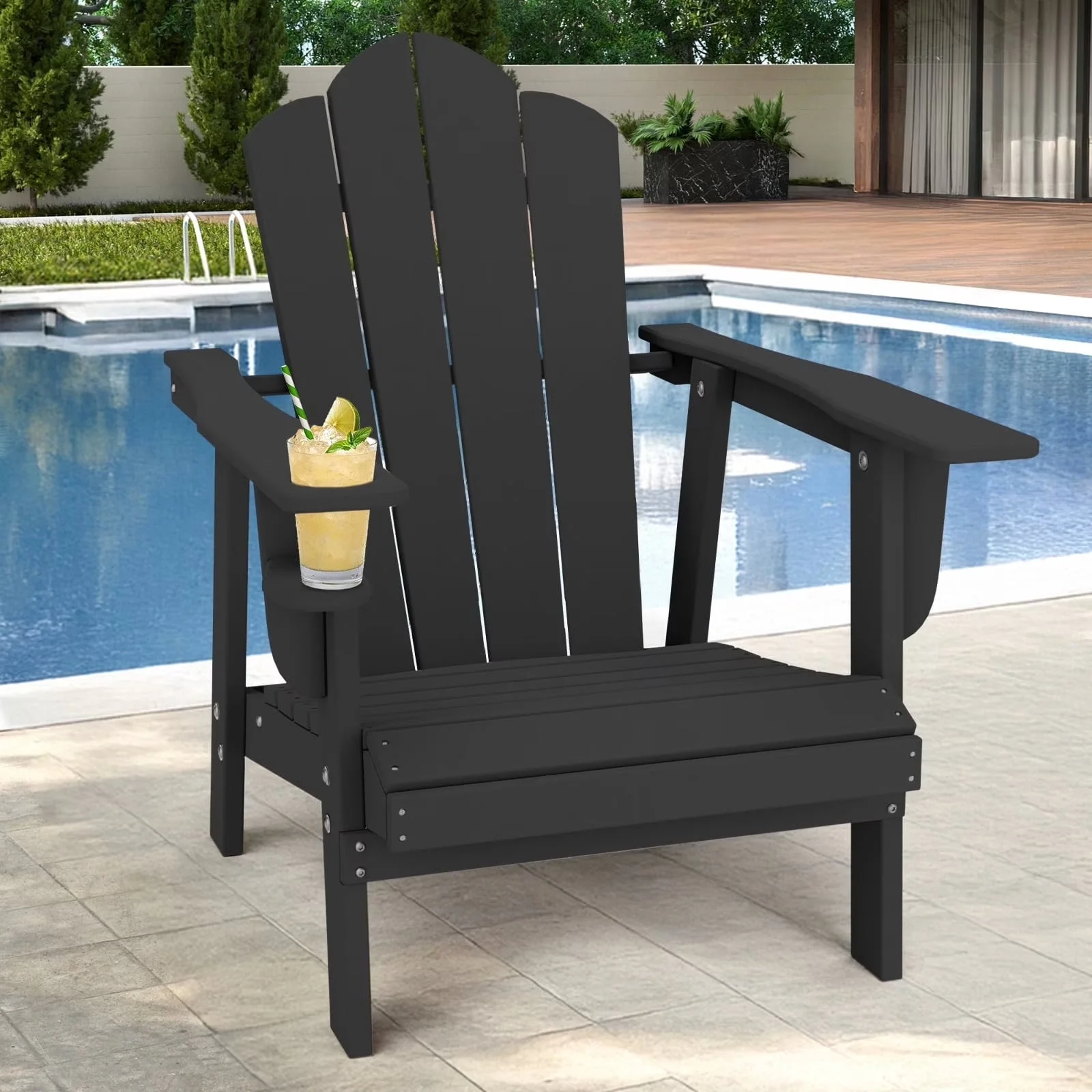 Tappio HDPE Adirondack Chair, Patio Seat All Weather Outdoor Patio Chair with Cup Holder for Lawn Yard Fire Pit